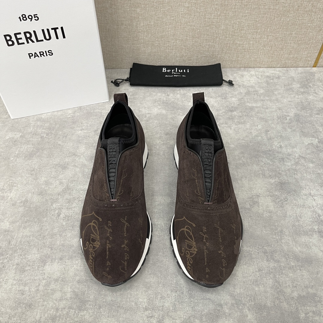 BERLUTI FAST TRACK SCRITTO SNEAKER DARK BROWN S6065-V2