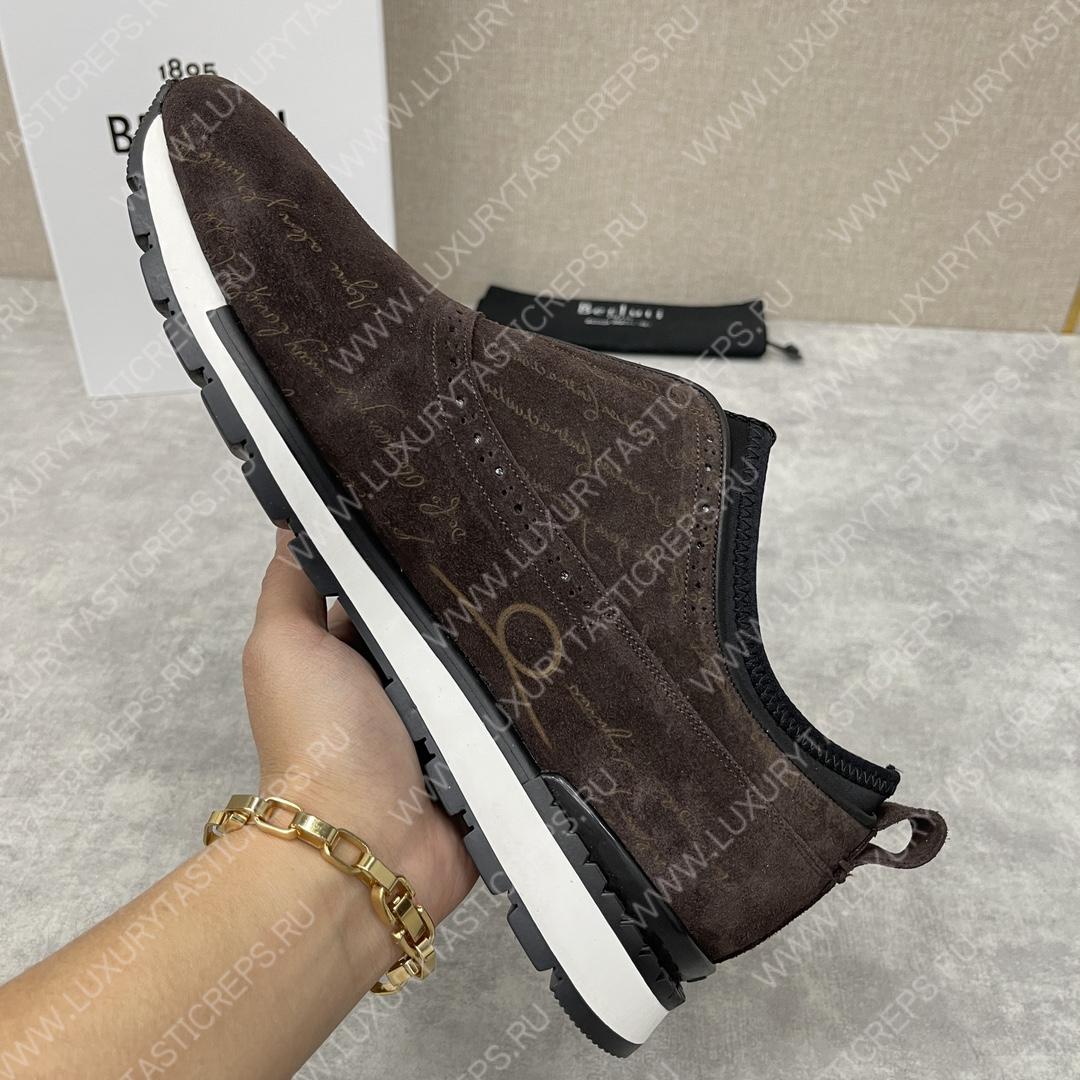 BERLUTI FAST TRACK SCRITTO SNEAKER DARK BROWN S6065-V2