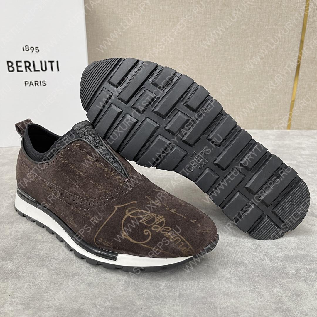 BERLUTI FAST TRACK SCRITTO SNEAKER DARK BROWN S6065-V2