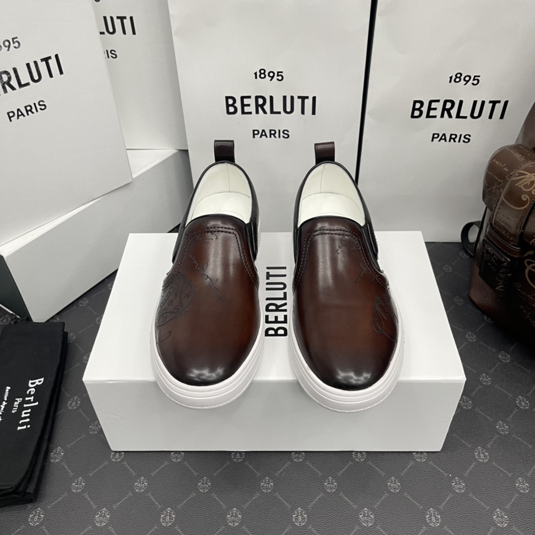 BERLUTI PLAYTIME SCRITTO SLIP-ON DARK BROWN S5685-V2