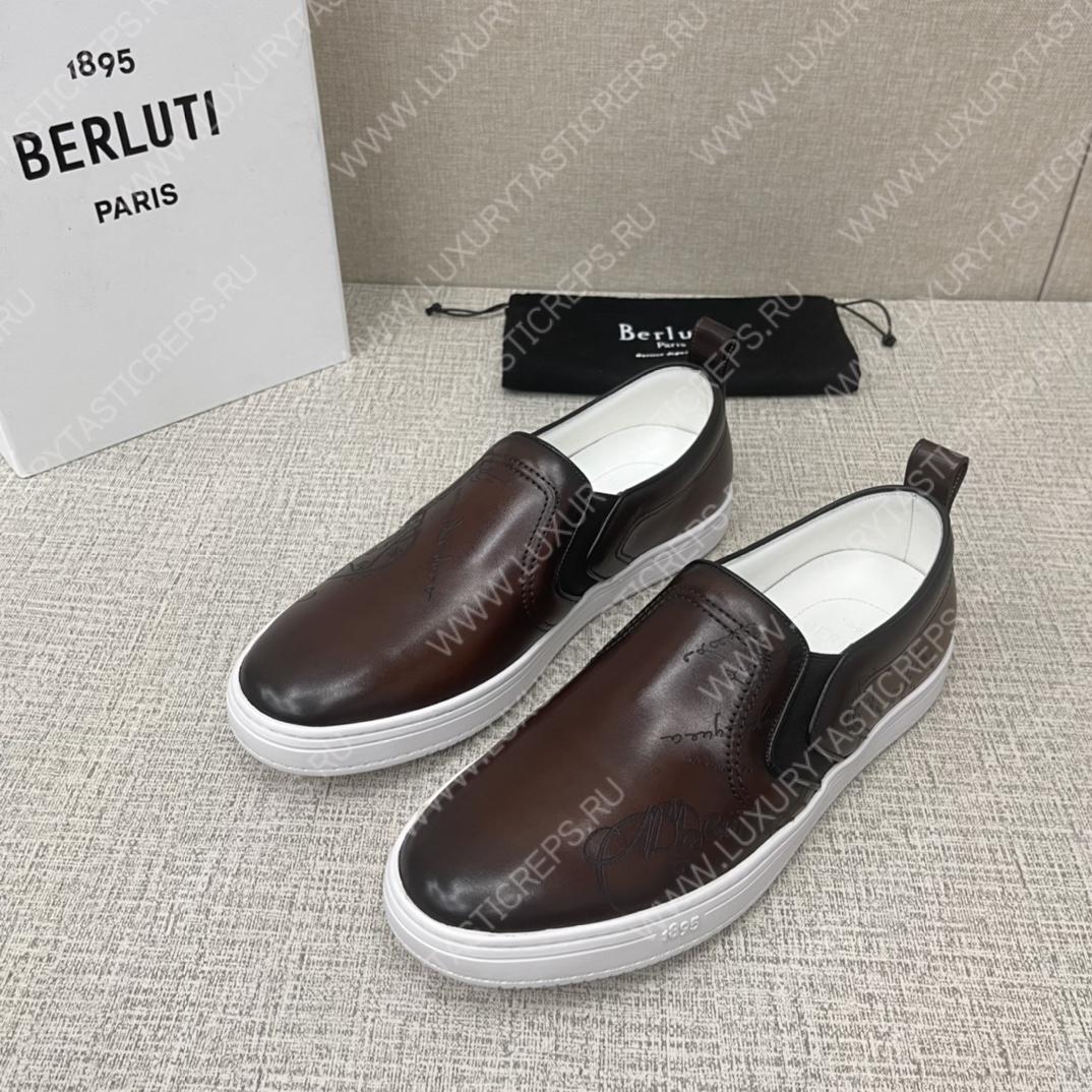 BERLUTI PLAYTIME SCRITTO SLIP-ON DARK BROWN S5685-V2