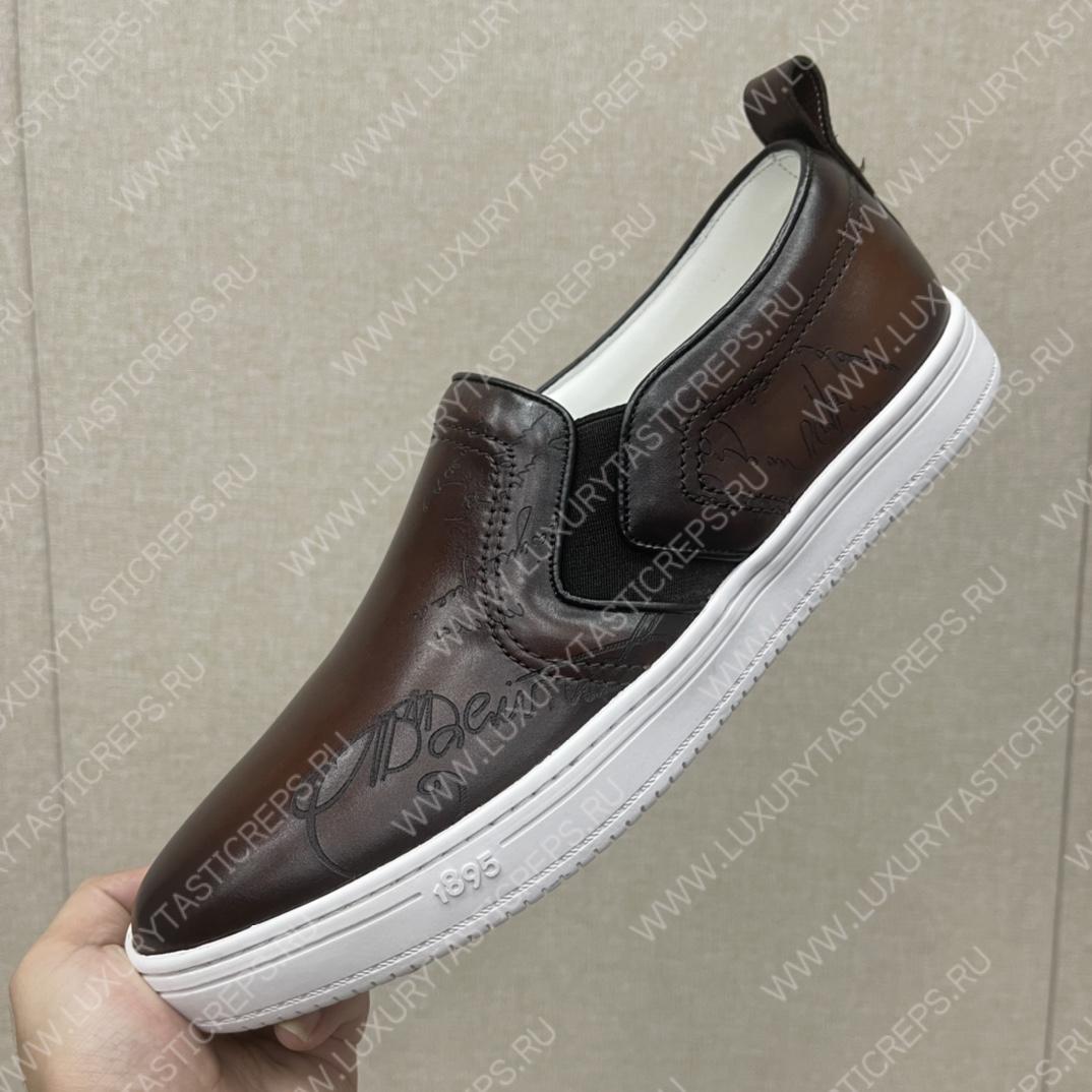 BERLUTI PLAYTIME SCRITTO SLIP-ON DARK BROWN S5685-V2