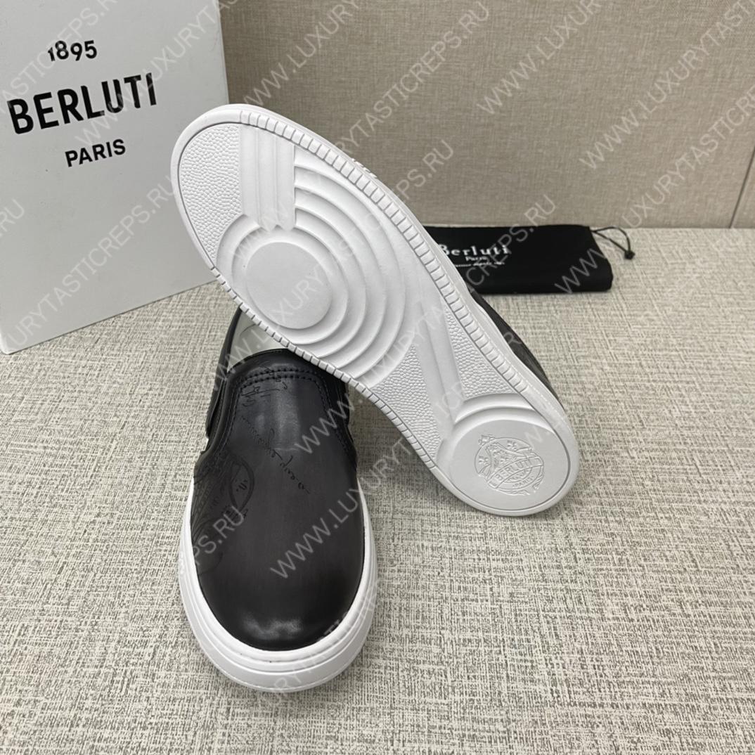 BERLUTI PLAYTIME SCRITTO SLIP-ON BLACK GREY S5685-V2