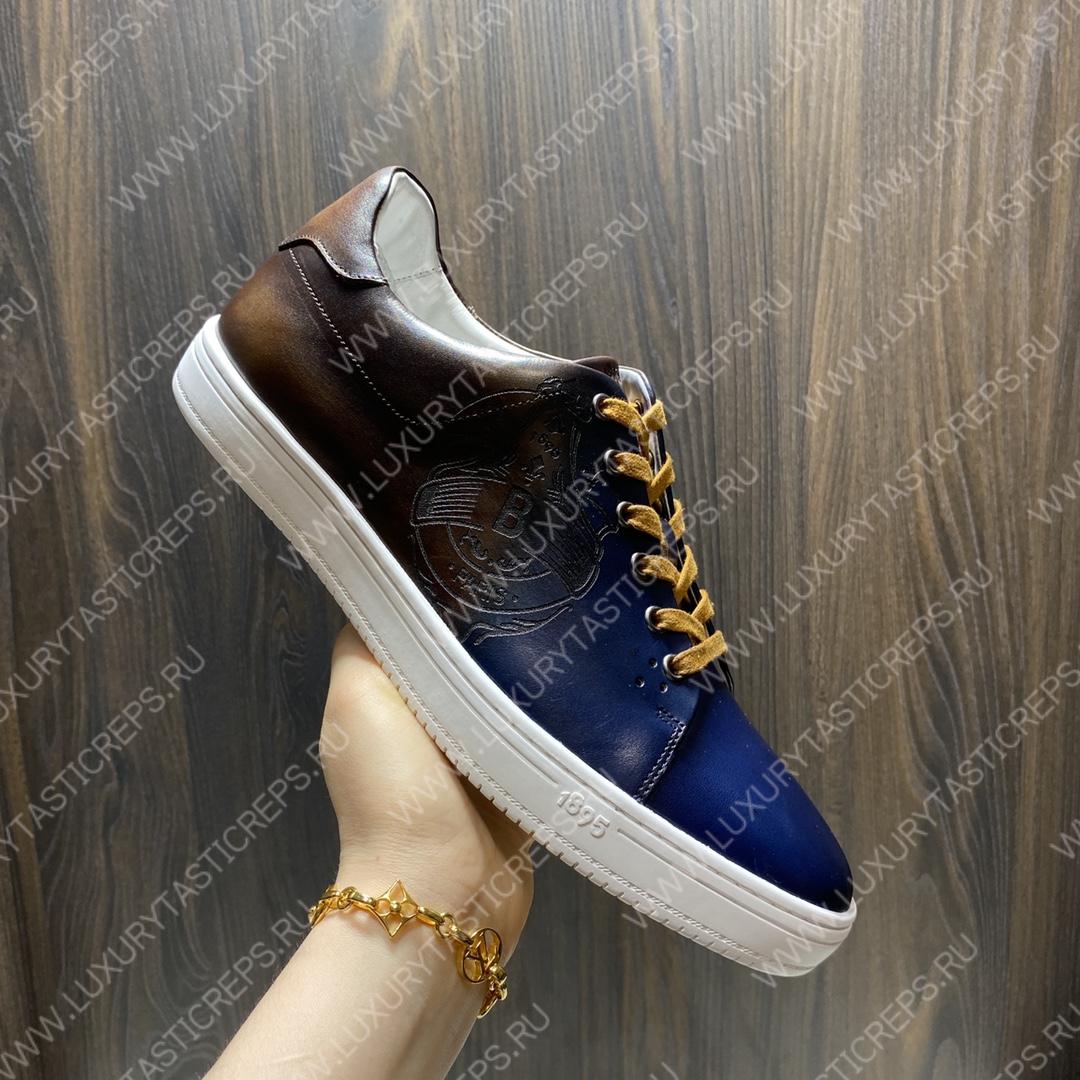 BERLUTI PLAYTIME SCRITTO SNEAKER INTENSE COCOA AND BLUE S5330-V2