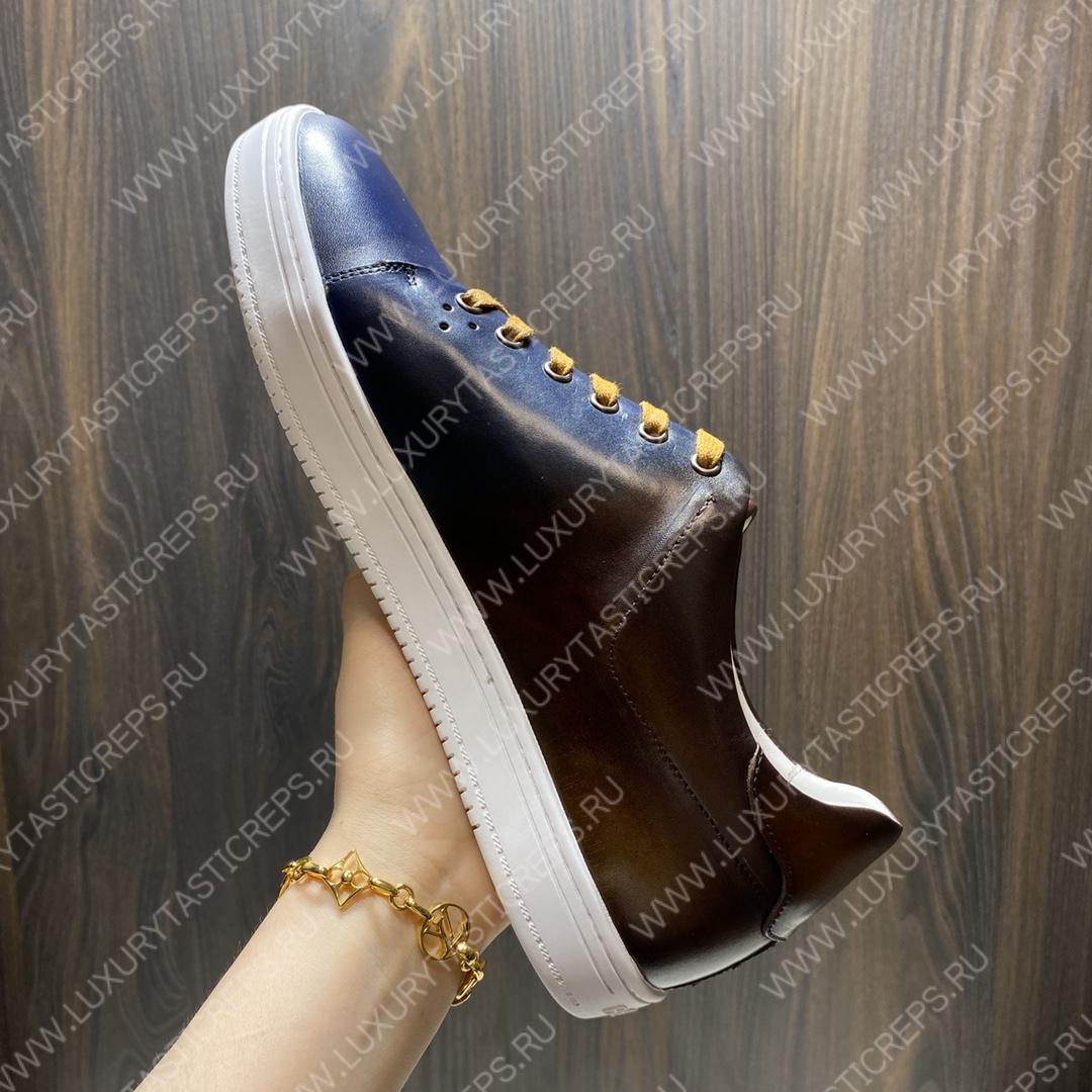 BERLUTI PLAYTIME SCRITTO SNEAKER INTENSE COCOA AND BLUE S5330-V2
