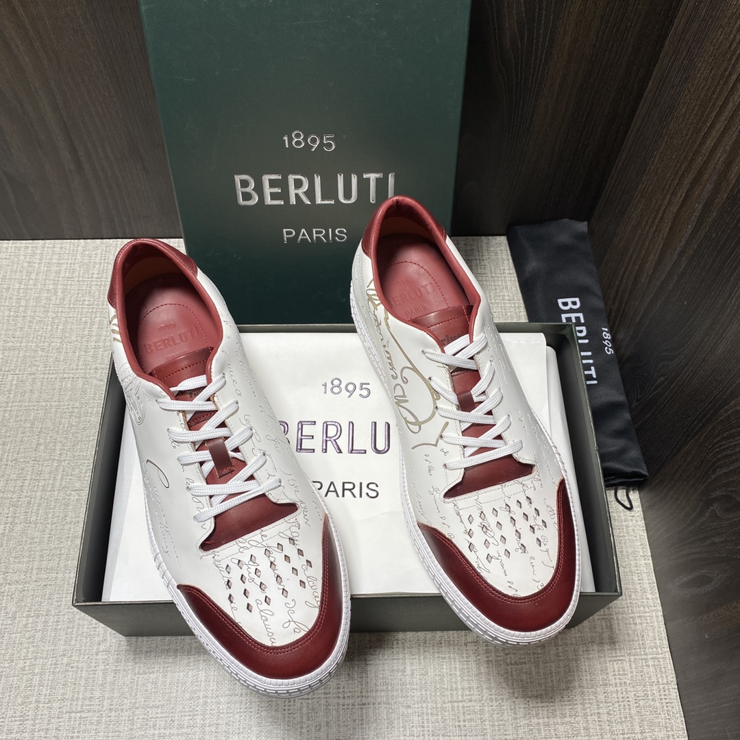 BERLUTI PLAYTIME SCRITTO SNEAKER WHITE AND RED S5304-V31