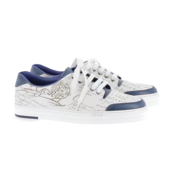 BERLUTI PLAYTIME SCRITTO SNEAKER WHITE AND BLUE S5304-V31