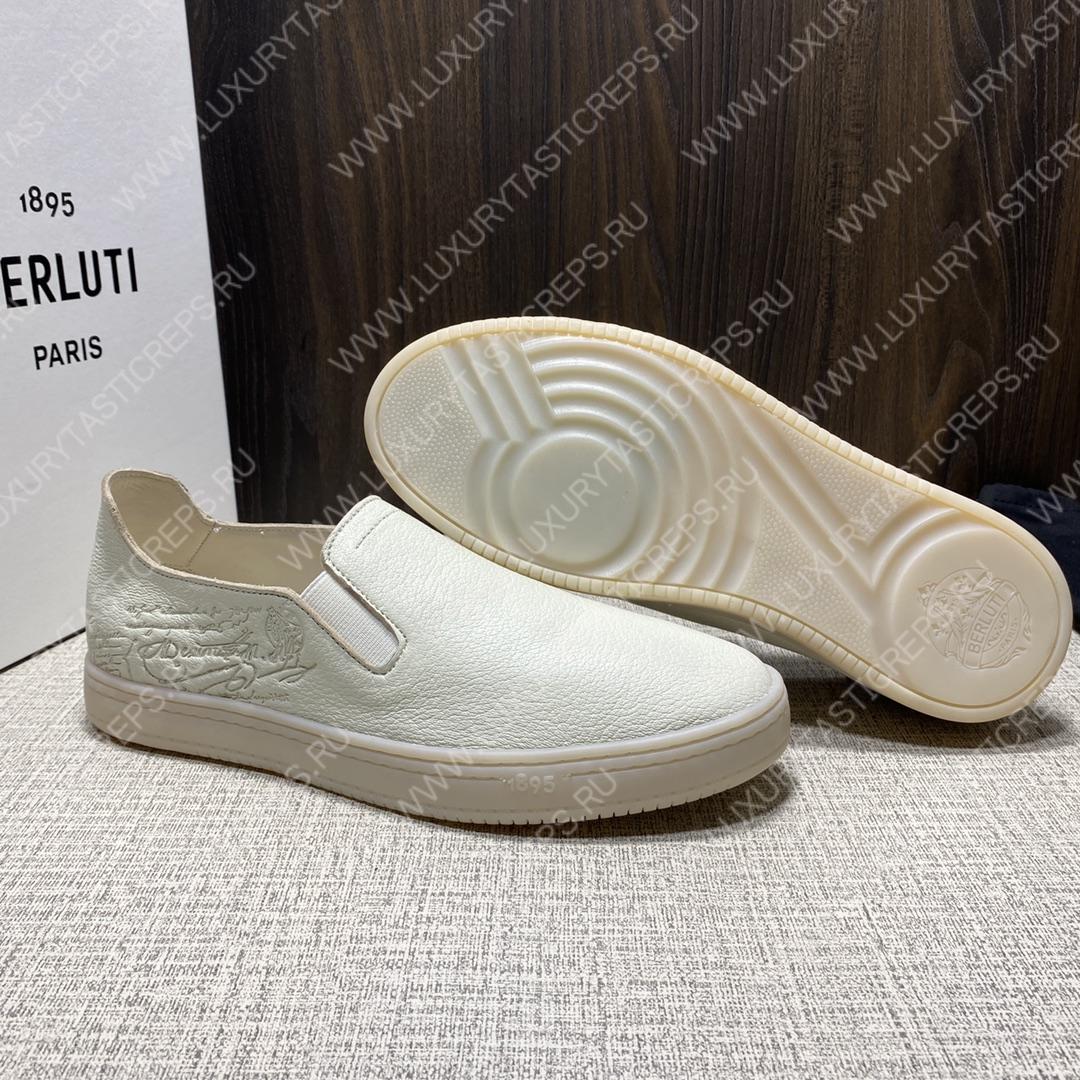 BERLUTI EDIN SCRITTO SLIP ON WHITE S5752-D2