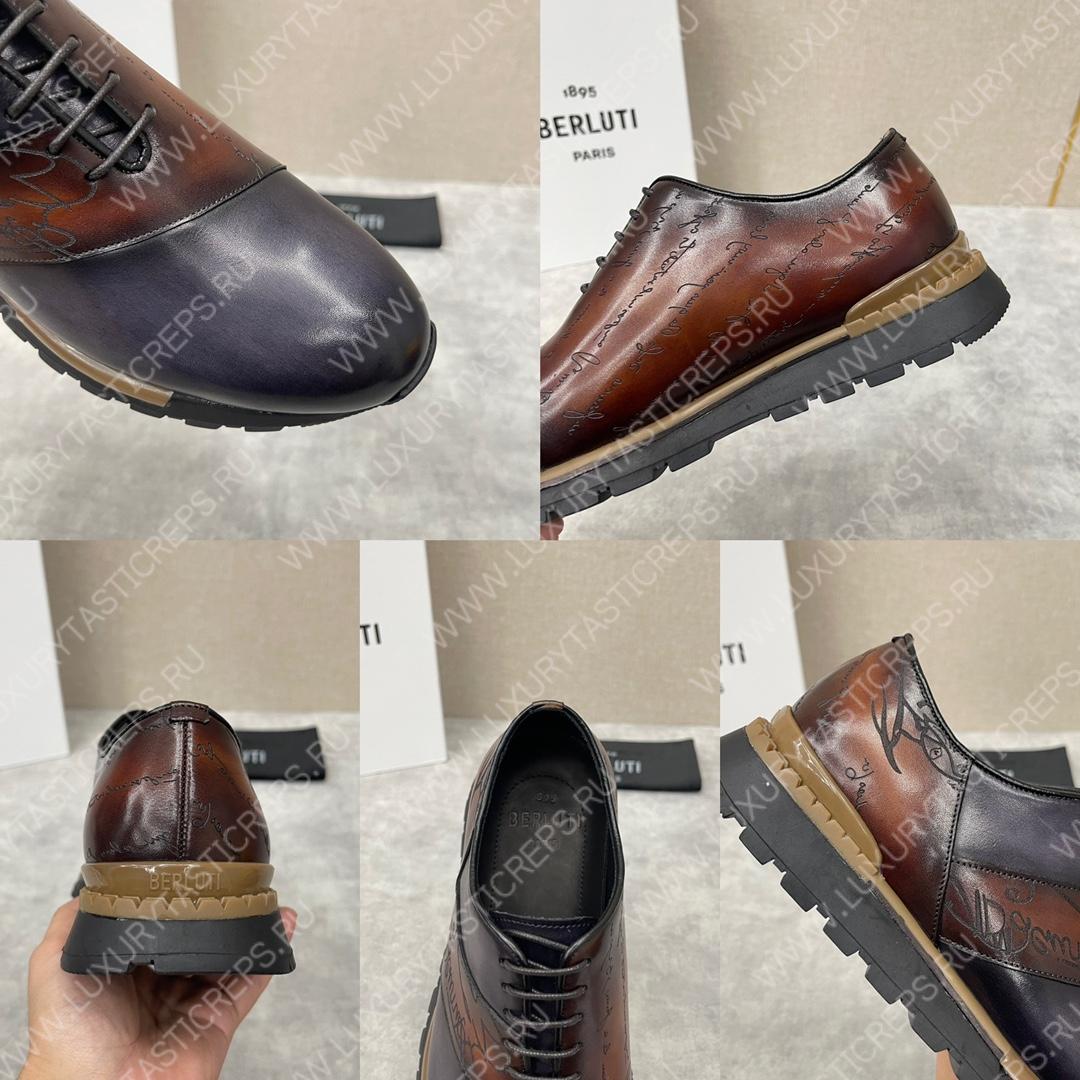 BERLUTI FAST TRACK SCRITTO SNEAKER CHARCOL BROWN AND BLACK S6009-V2