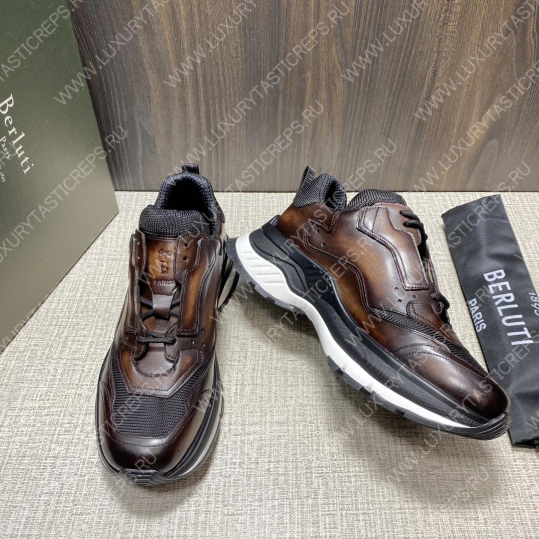 BERLUTI PLAYOFF SCRITTO LEATHER SNEAKER DARK BROWN S5867-V2
