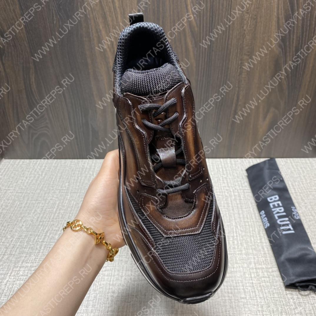 BERLUTI PLAYOFF SCRITTO LEATHER SNEAKER DARK BROWN S5867-V2