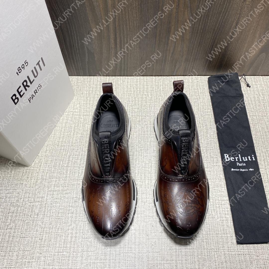 BERLUTI FAST TRACK SCRITTO SNEAKERS TOBACCO BIS S4970