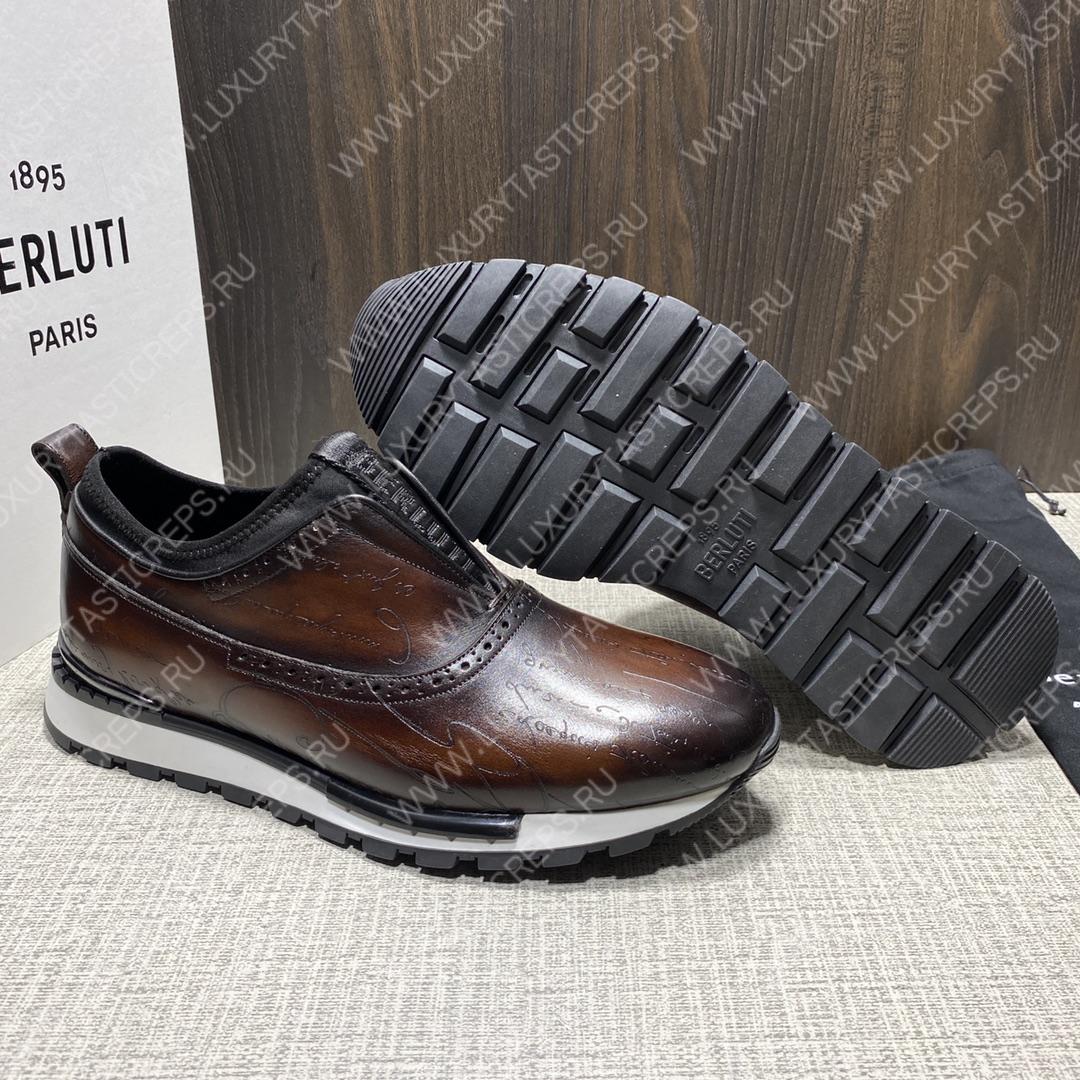 BERLUTI FAST TRACK SCRITTO SNEAKERS TOBACCO BIS S4970