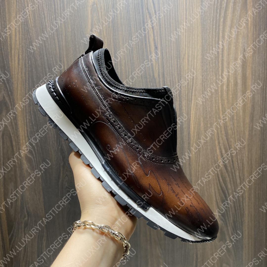 BERLUTI FAST TRACK SCRITTO SNEAKERS TOBACCO BIS S4970