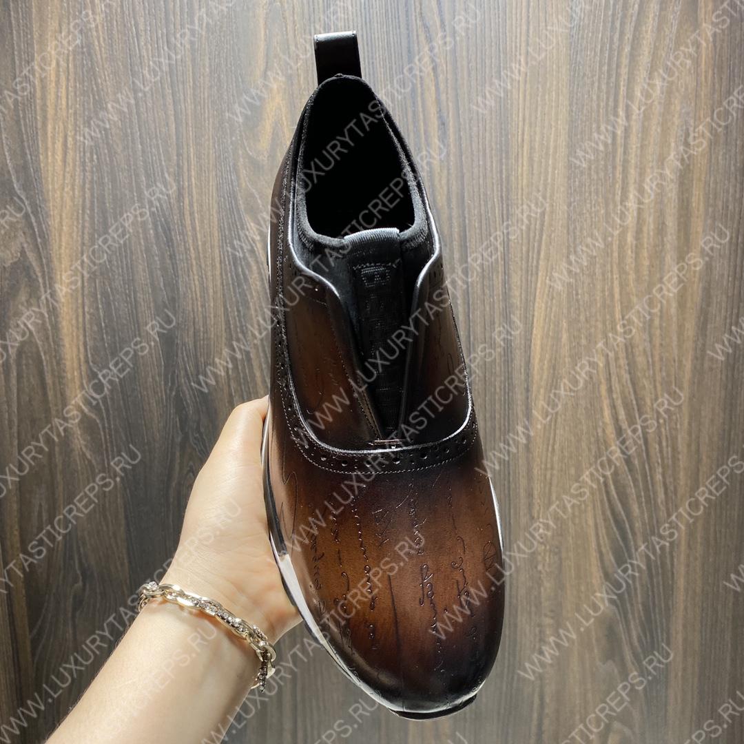 BERLUTI FAST TRACK SCRITTO SNEAKERS TOBACCO BIS S4970