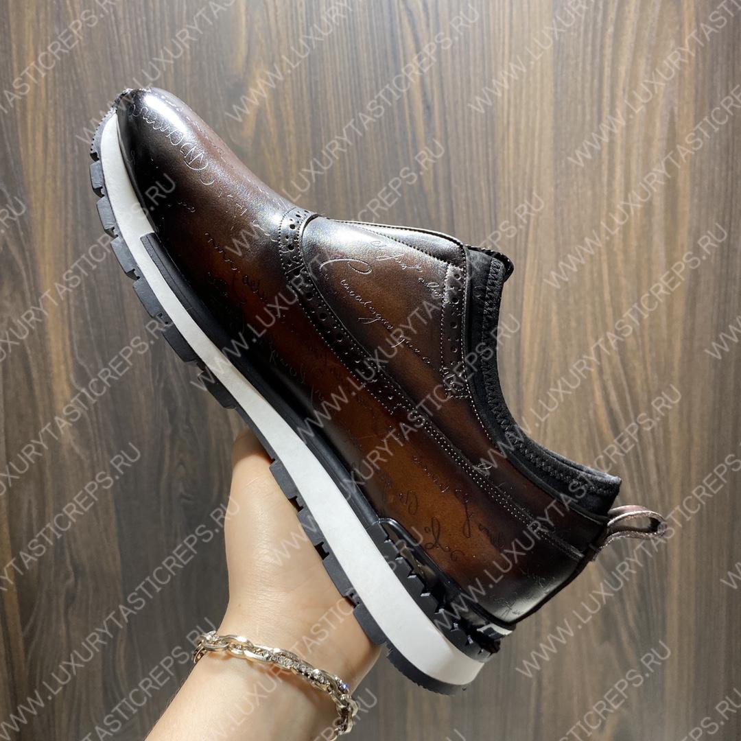 BERLUTI FAST TRACK SCRITTO SNEAKERS TOBACCO BIS S4970