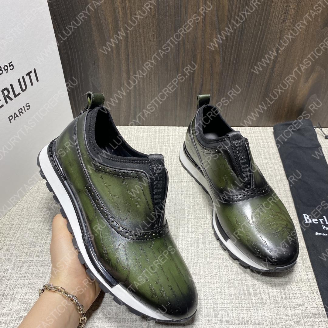 BERLUTI FAST TRACK SCRITTO SNEAKERS GREEN S4970