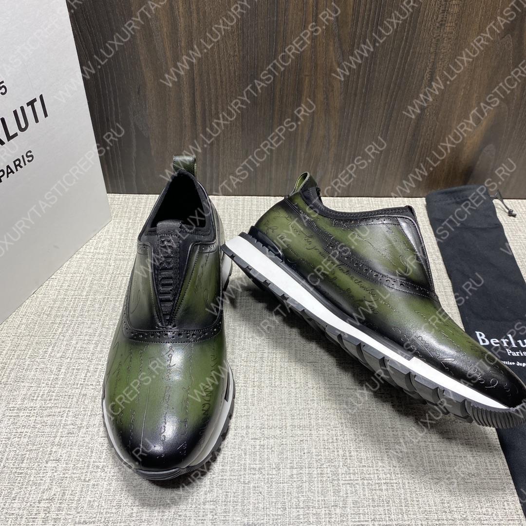 BERLUTI FAST TRACK SCRITTO SNEAKERS GREEN S4970