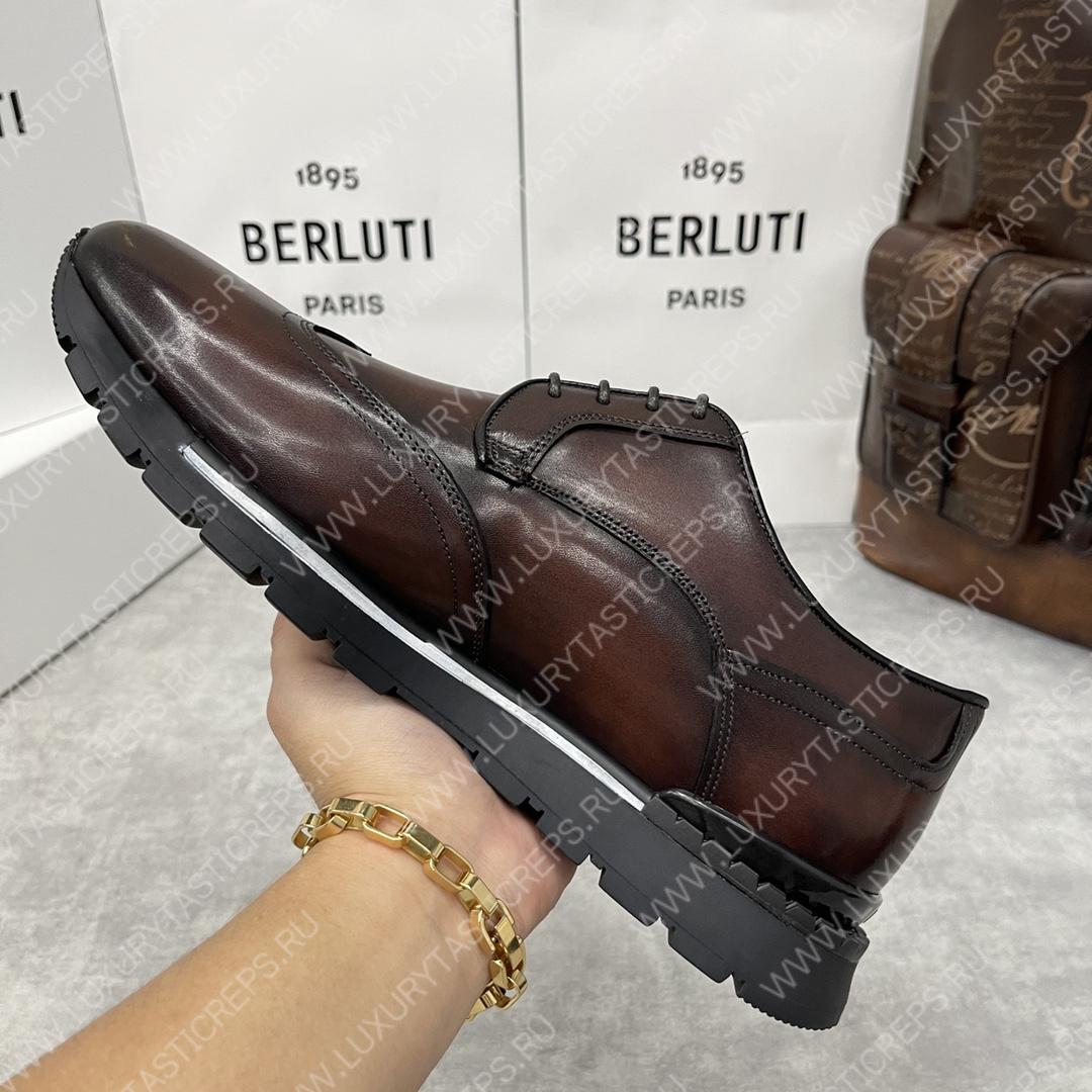 BERLUTI FAST TRACK SCRITTO SNEAKER CHARCOAL BROWN S5541-V2
