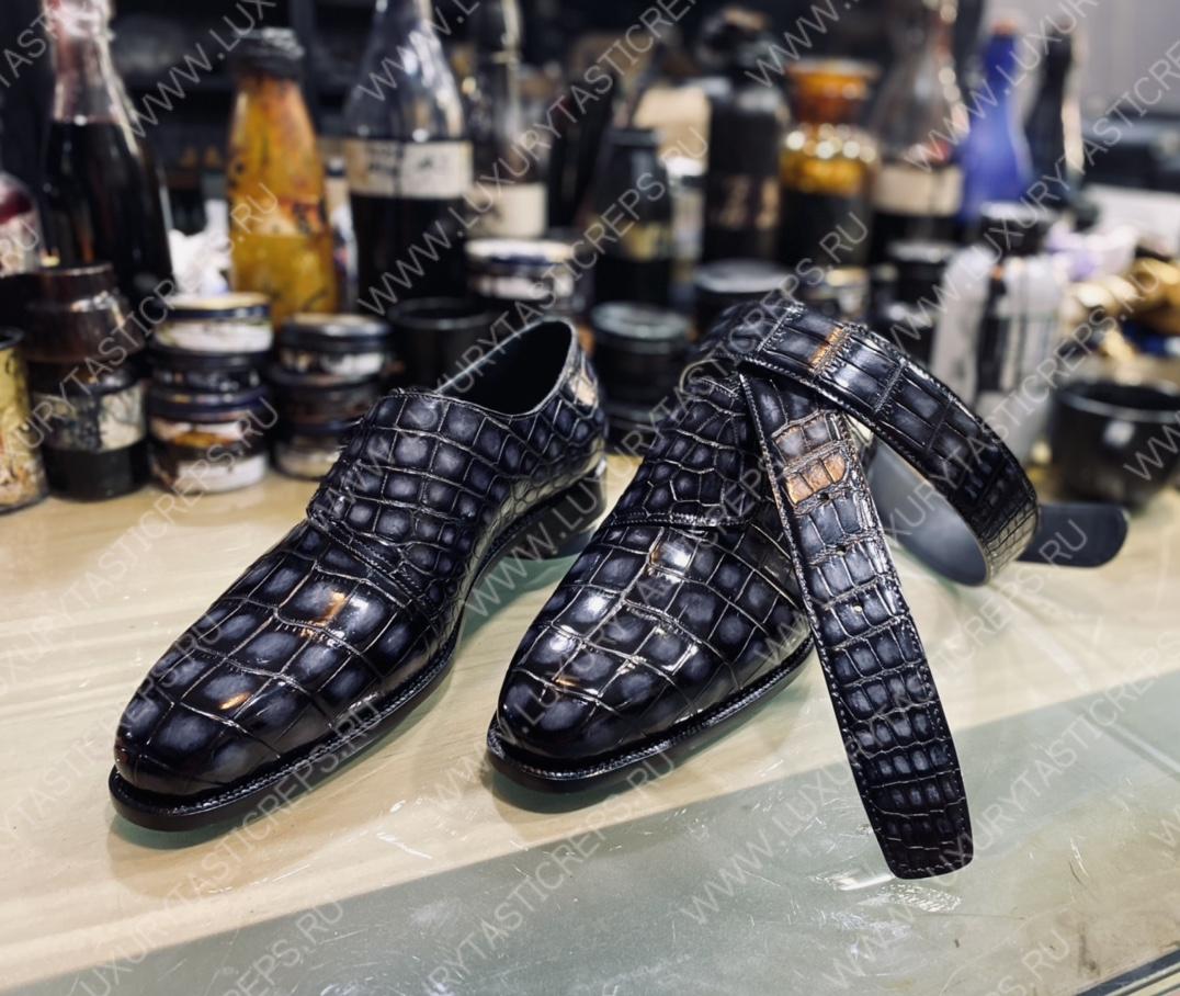 BERLUTI ALESSANDRO DEMESURE ALLIGATOR OXFORD GREY S1412-E2