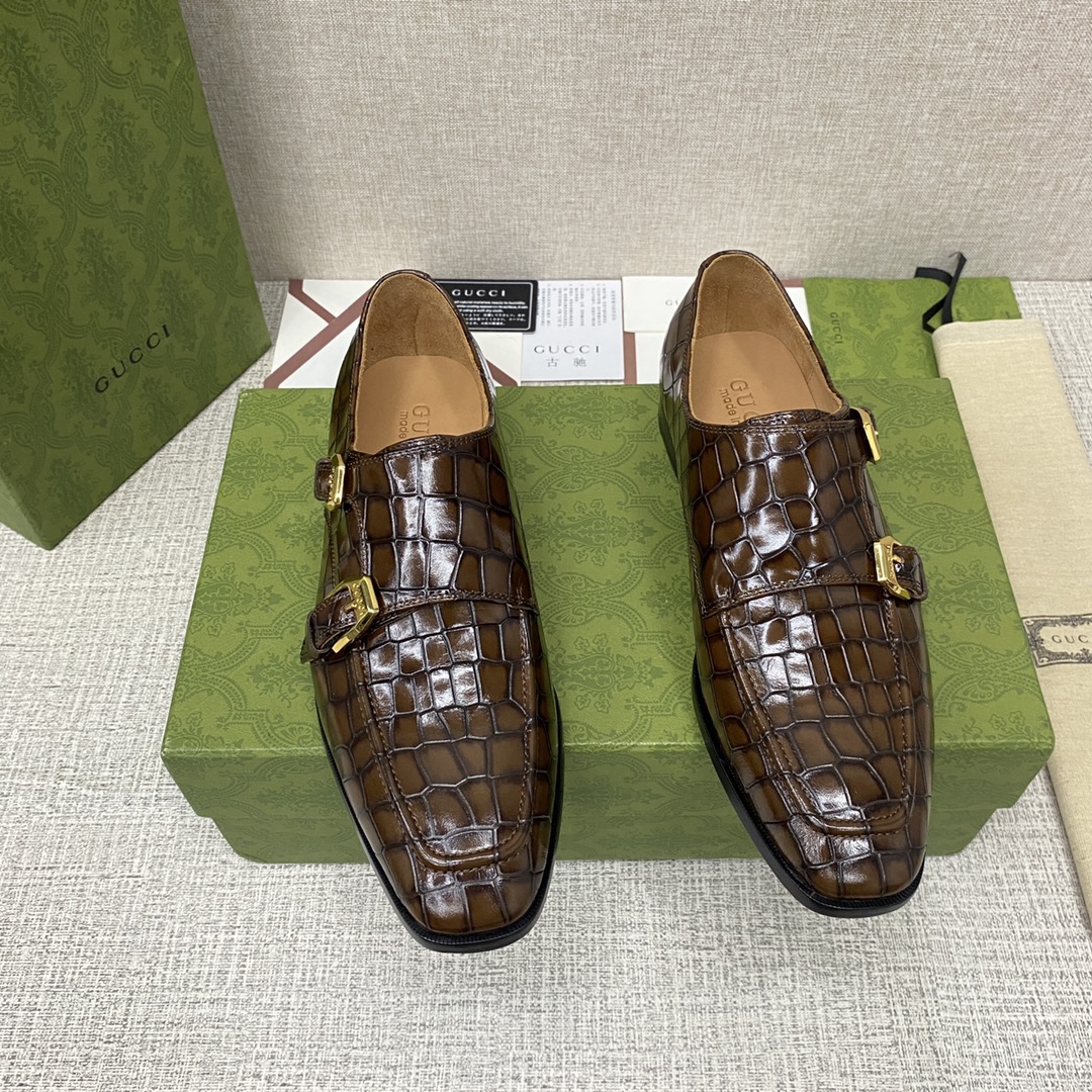G*u*i signora double croc monk strap shoes brown m60171