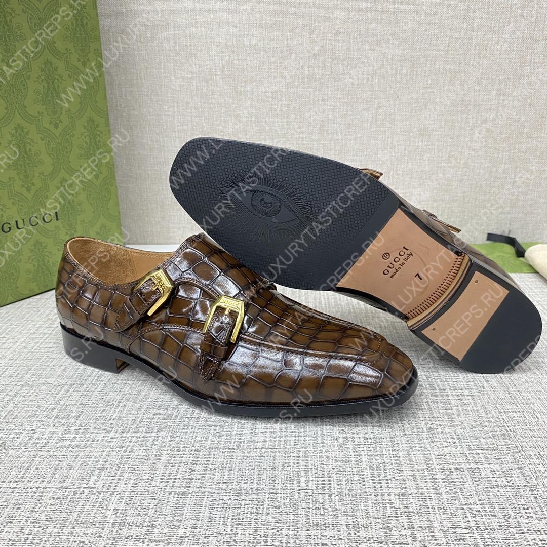 G*u*i signora double croc monk strap shoes brown m60171