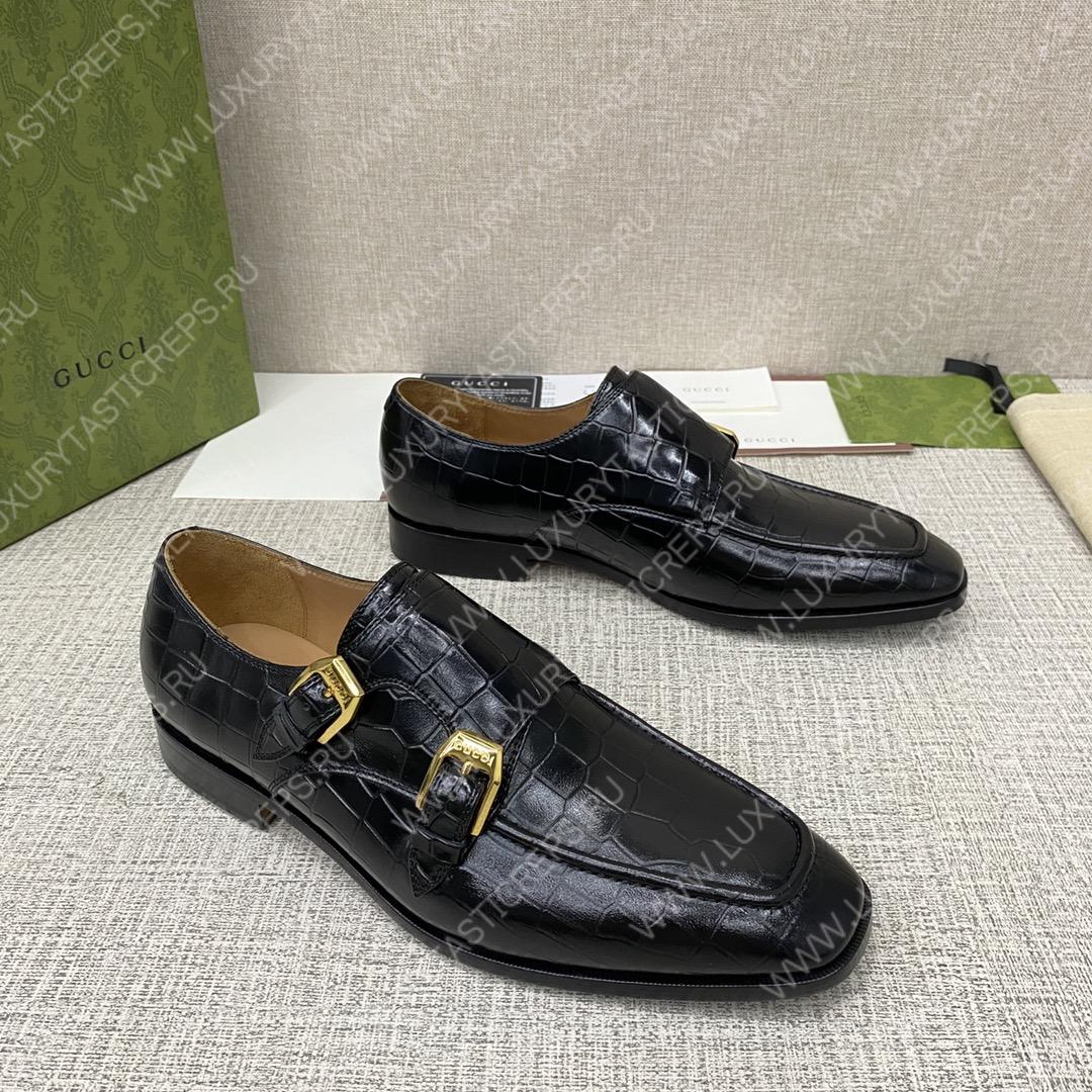 G*u*i signora double croc monk strap shoes black m60171