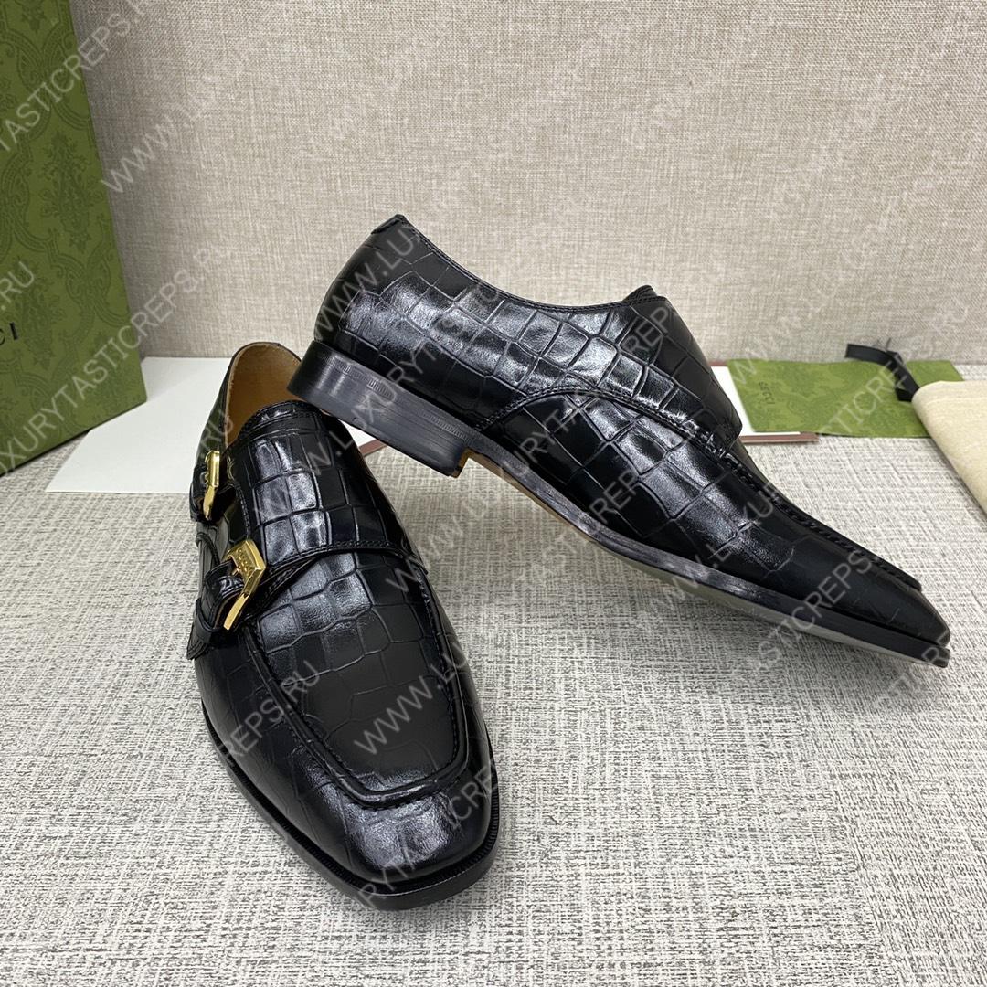 G*u*i signora double croc monk strap shoes black m60171