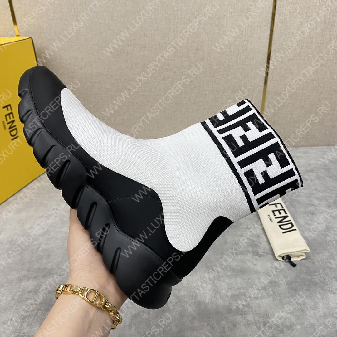 F**di men’s white high top sock sneakers shoes with zucchino ff logo white 409658