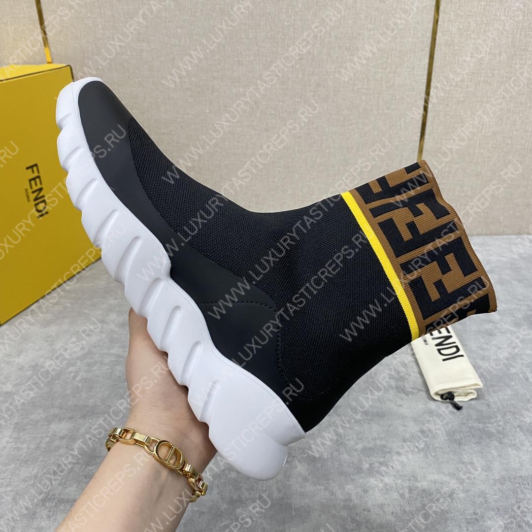 F**di men’s black high top sock sneakers shoes with zucchino ff logo black 409678