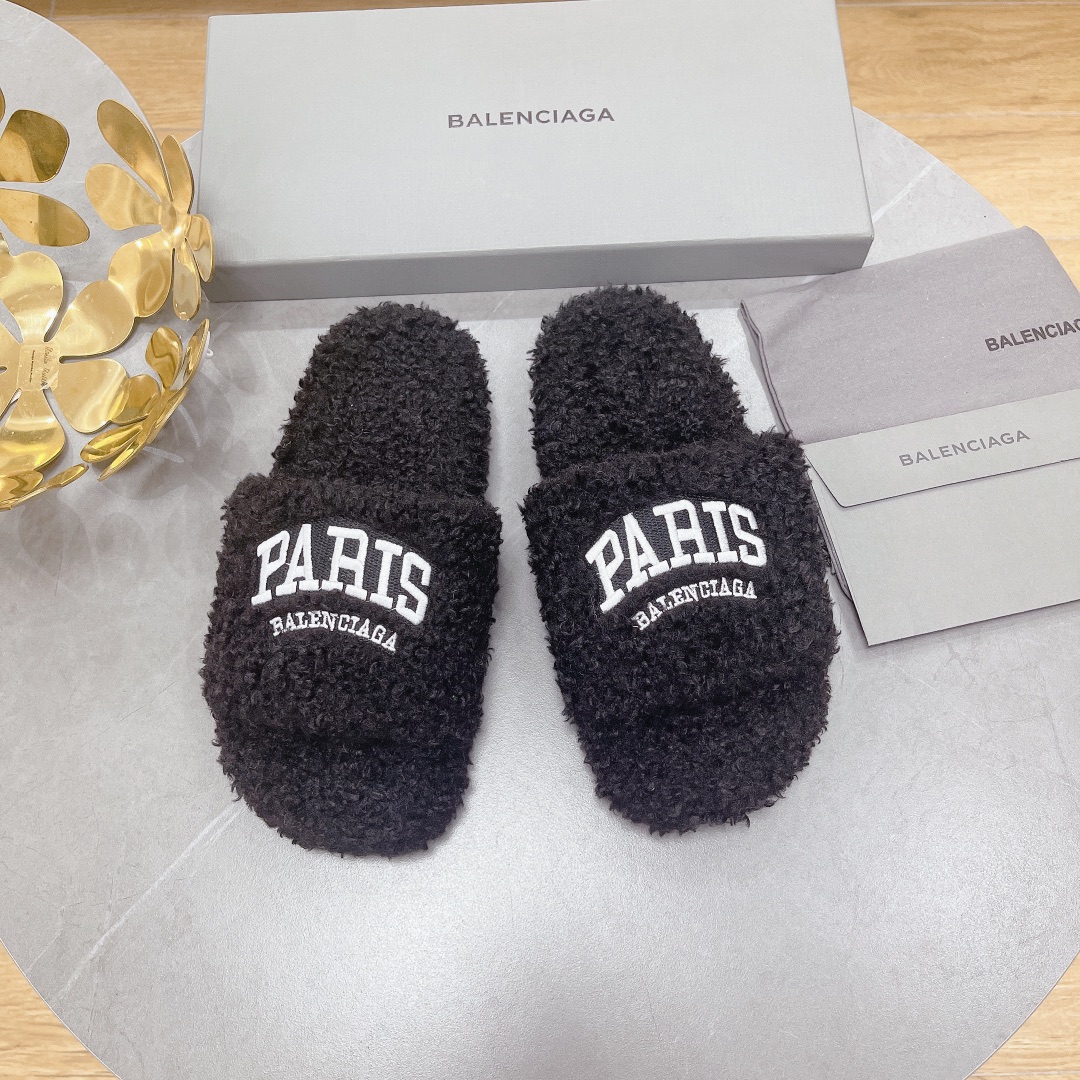 Ba*len*cia*ga furry slide black 654261w2b411090