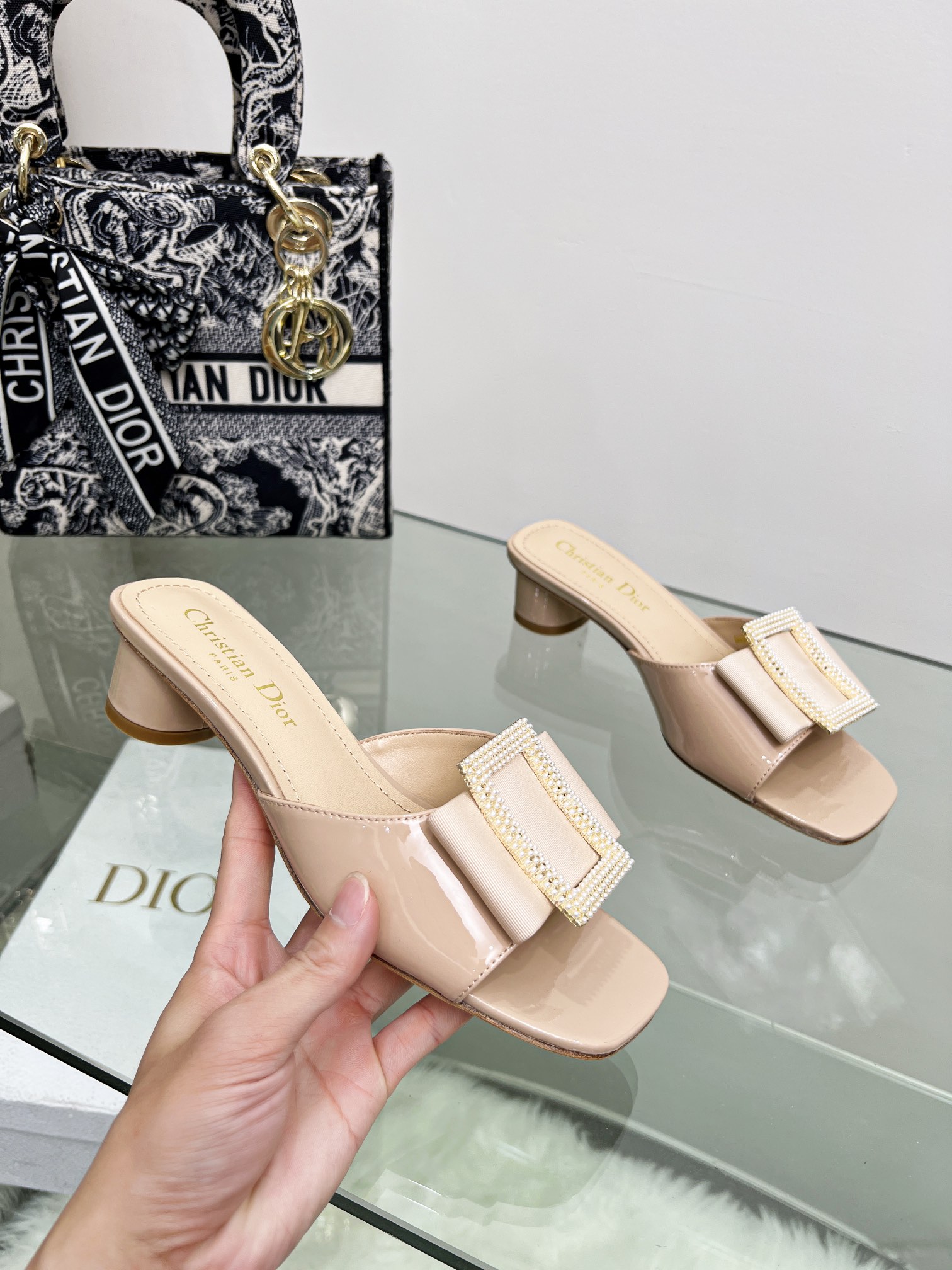 D*or idylle heeled slide nude kcq768cst