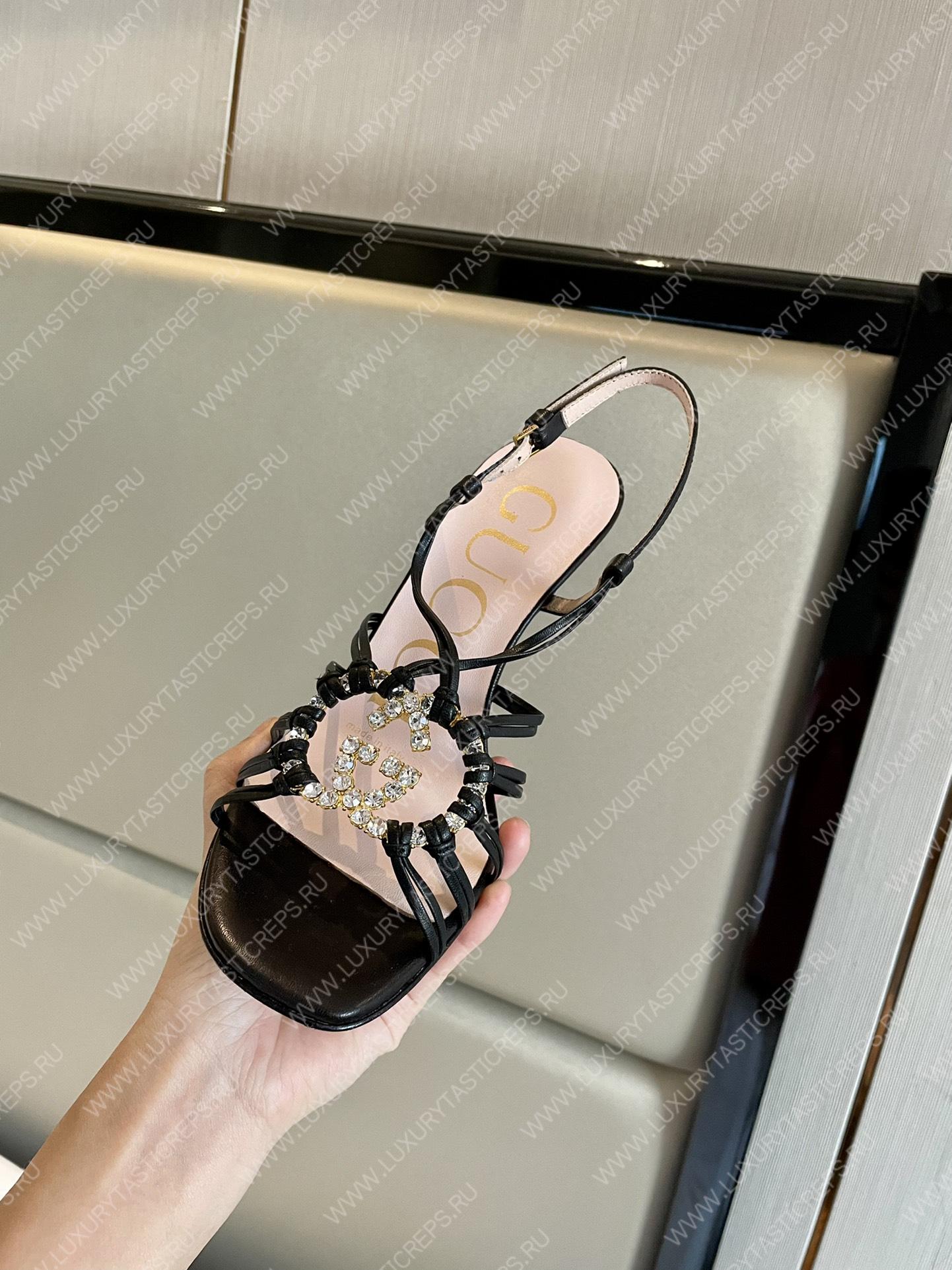 G*u*i womens’s sandal with interlocking g black 694863
