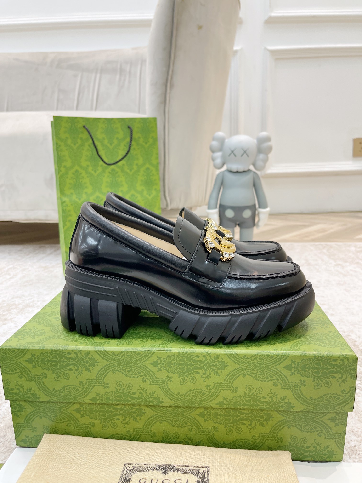 G*u*i lug sole interlocking g loafer black ‎700271