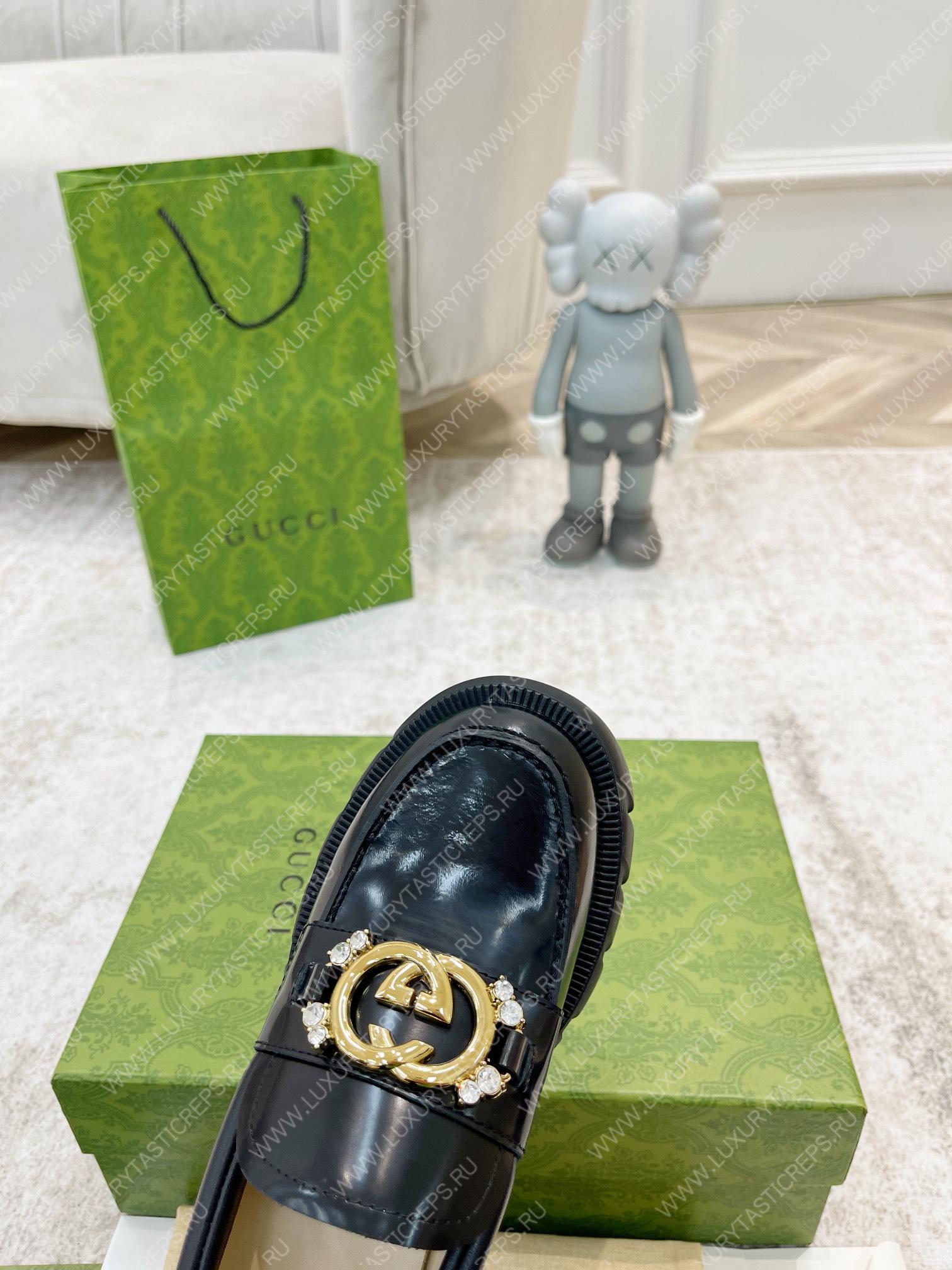 G*u*i lug sole interlocking g loafer black ‎700271