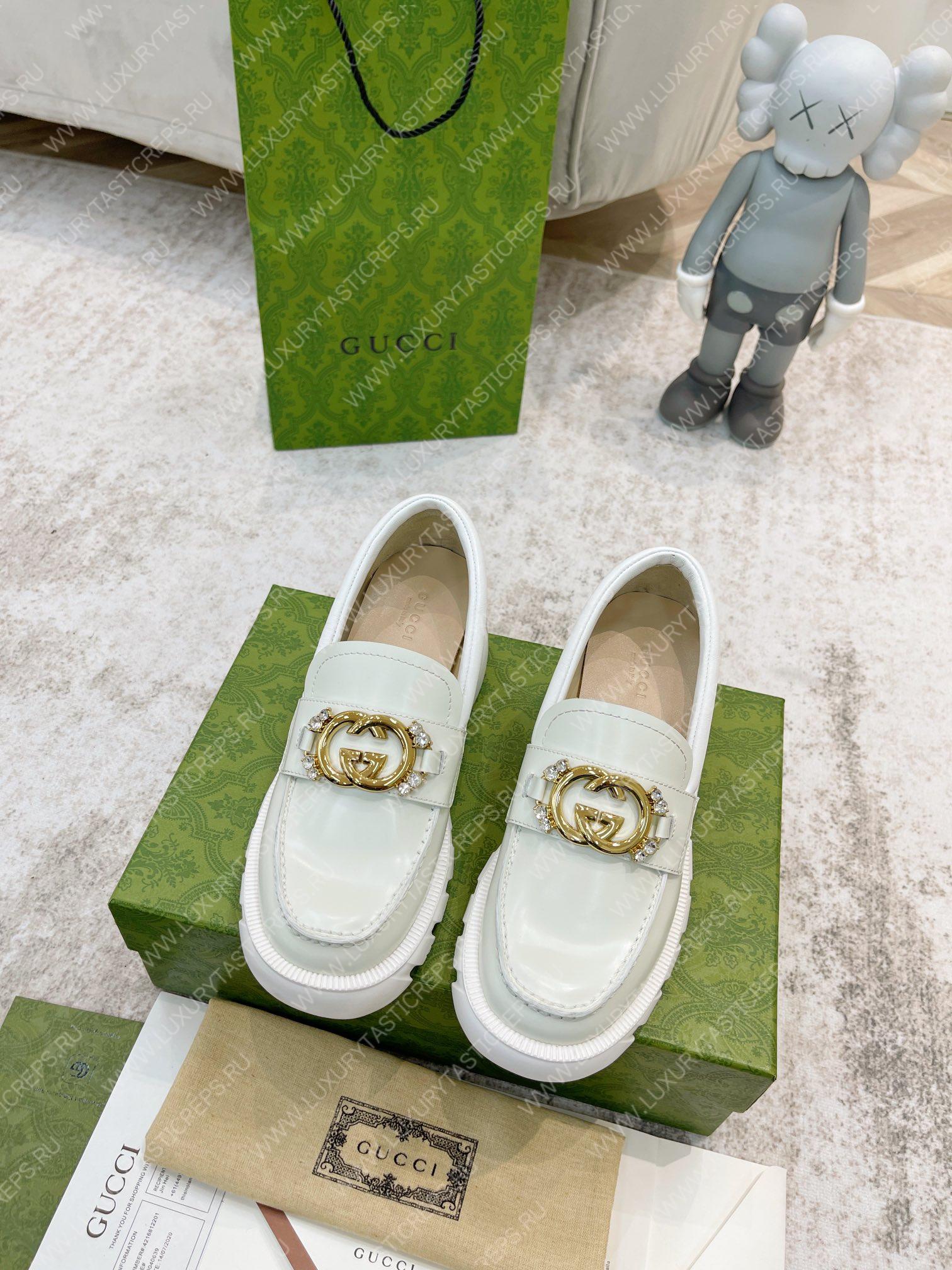 G*u*i lug sole interlocking g loafer white ‎700271
