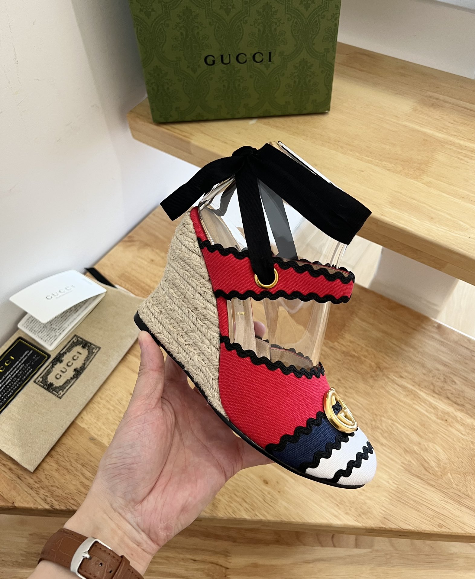 G*u*i women’s espadrille with ribbon tie multicolour ‎725834