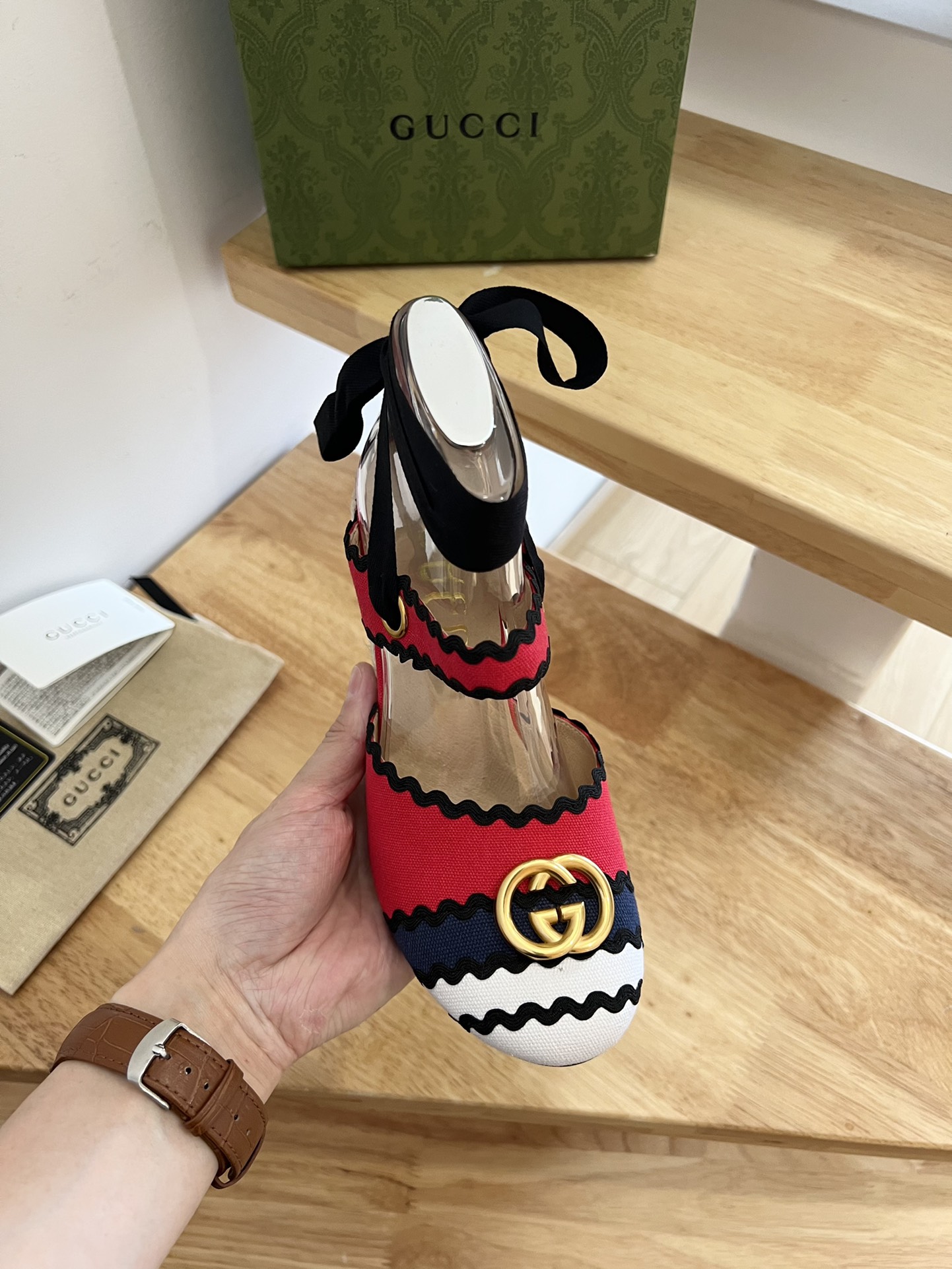 G*u*i women’s espadrille with ribbon tie multicolour ‎725834