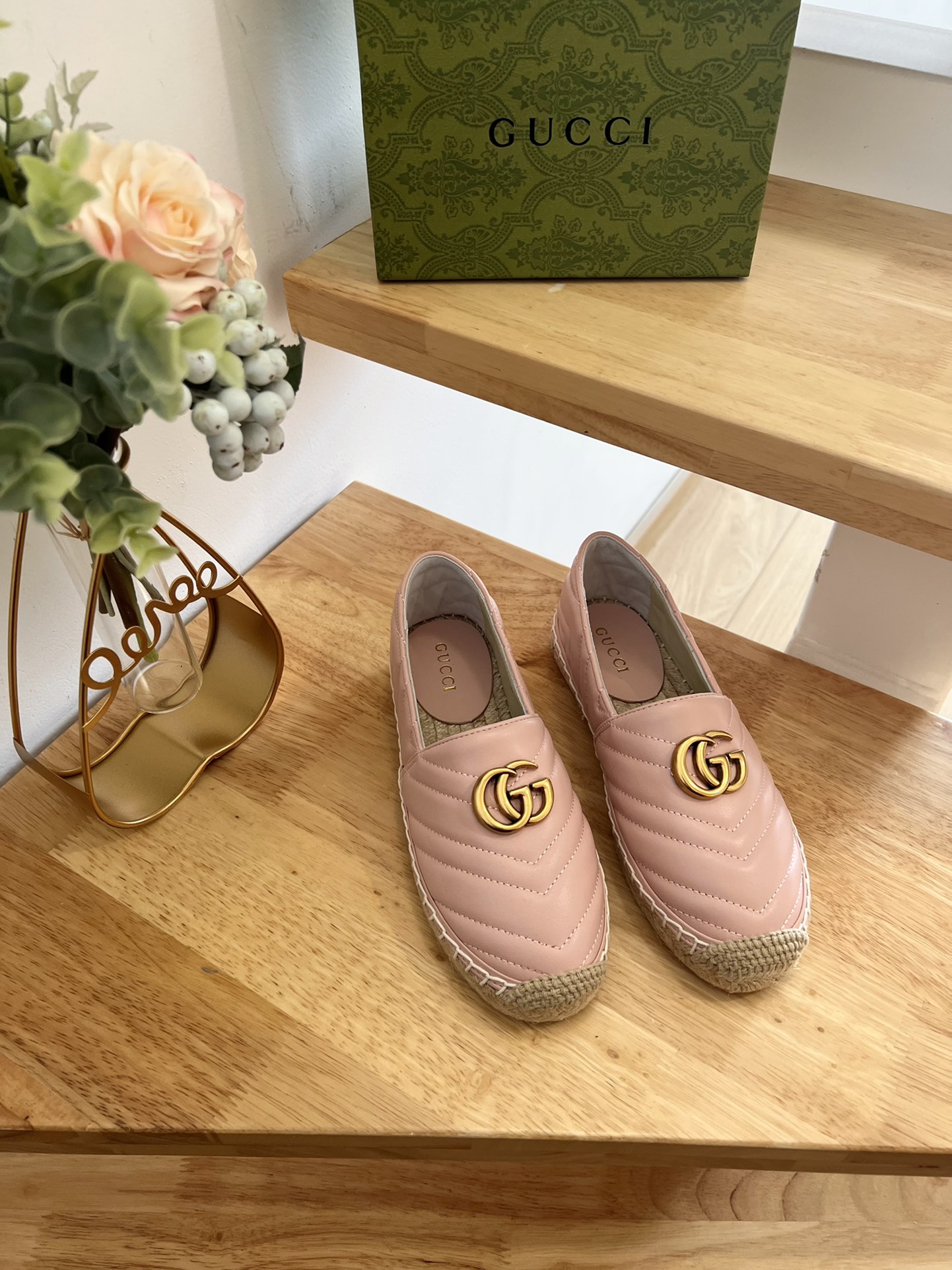 G*u*i leather espadrille with double g pink 551890