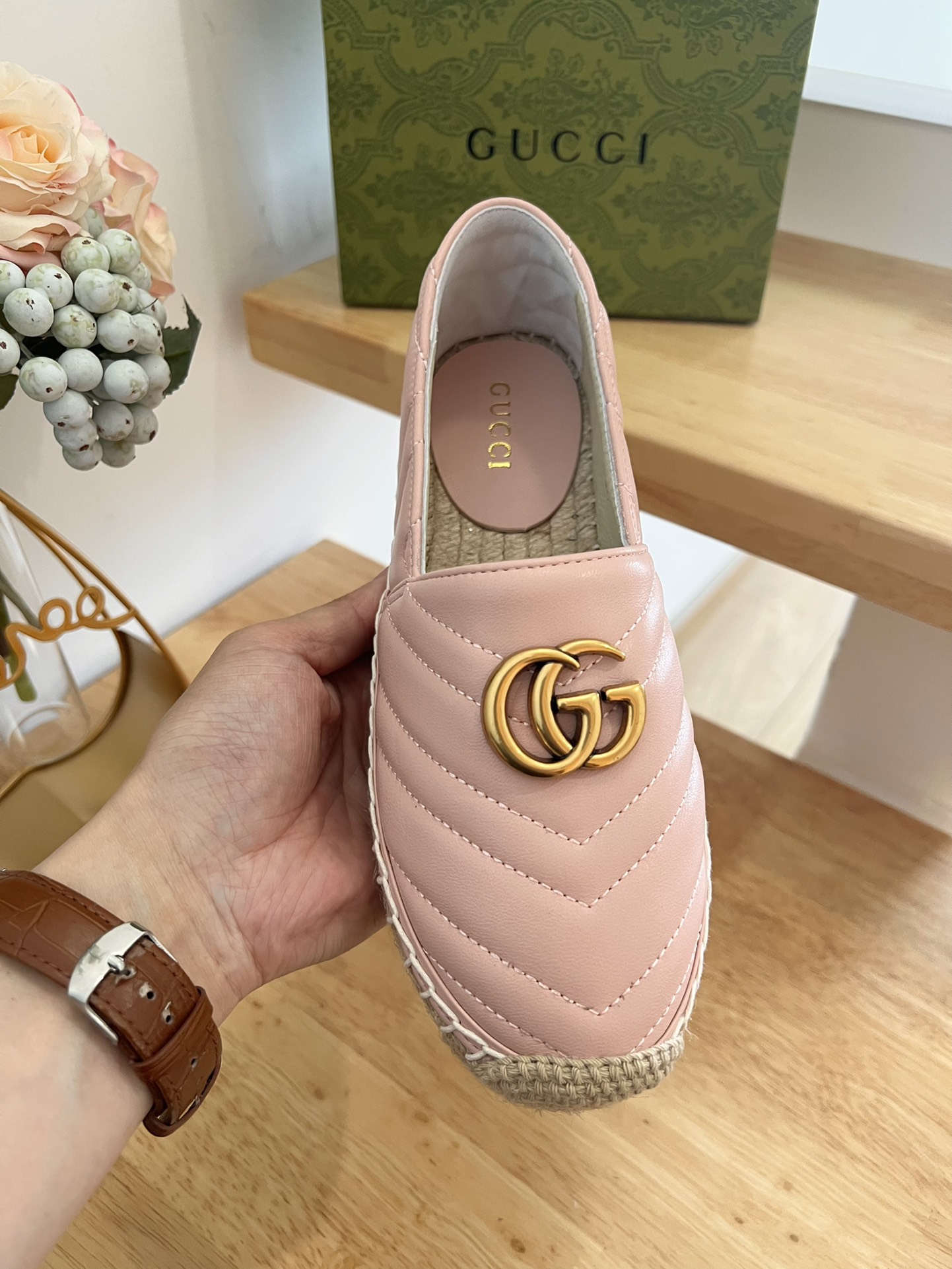 G*u*i leather espadrille with double g pink 551890