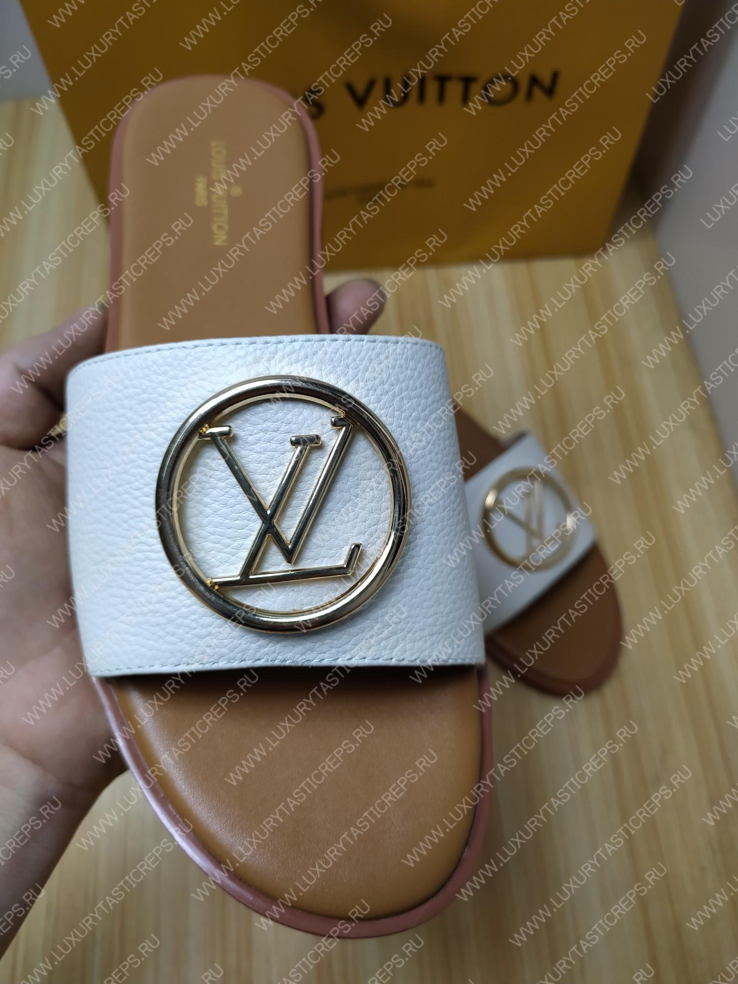 l**is V*t*n mule plate lock it white and beige 1a64mn