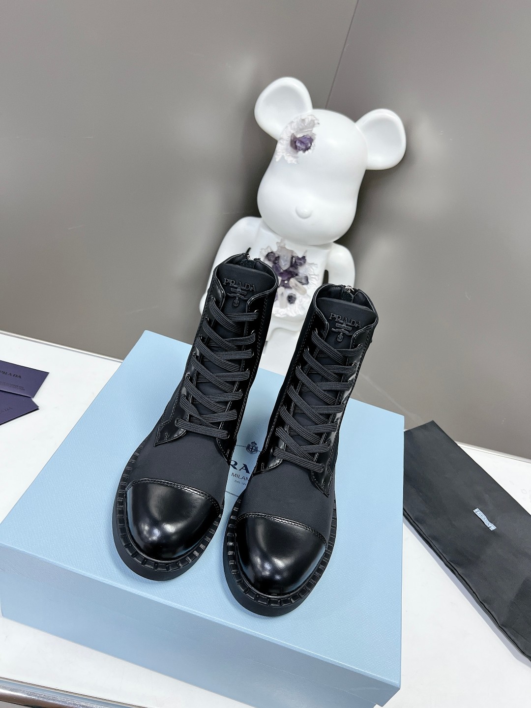 Pra*a logo plaque ankle boots black 1t782m
