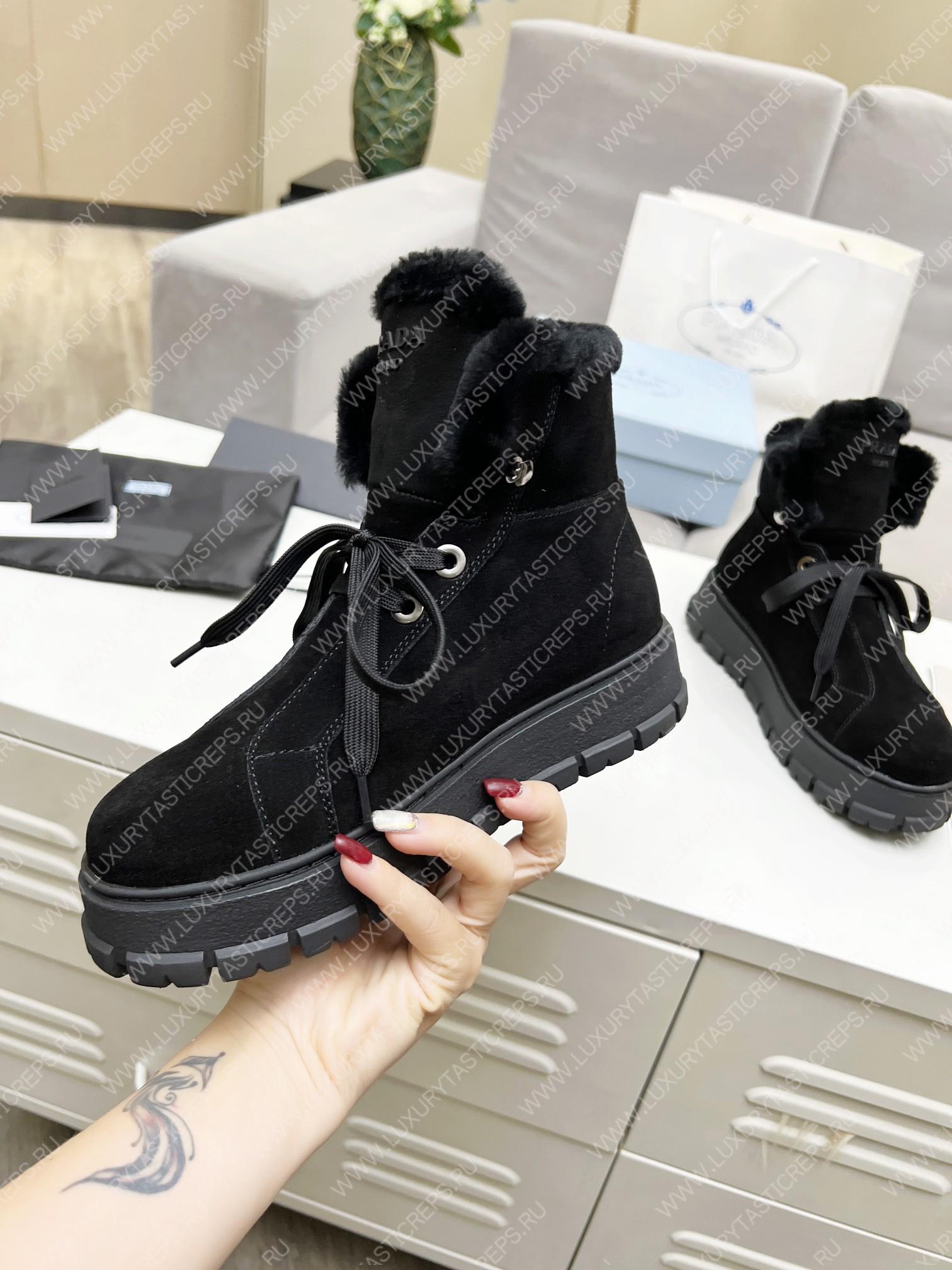Pra*a gabardine lace-up booties black 1t492m
