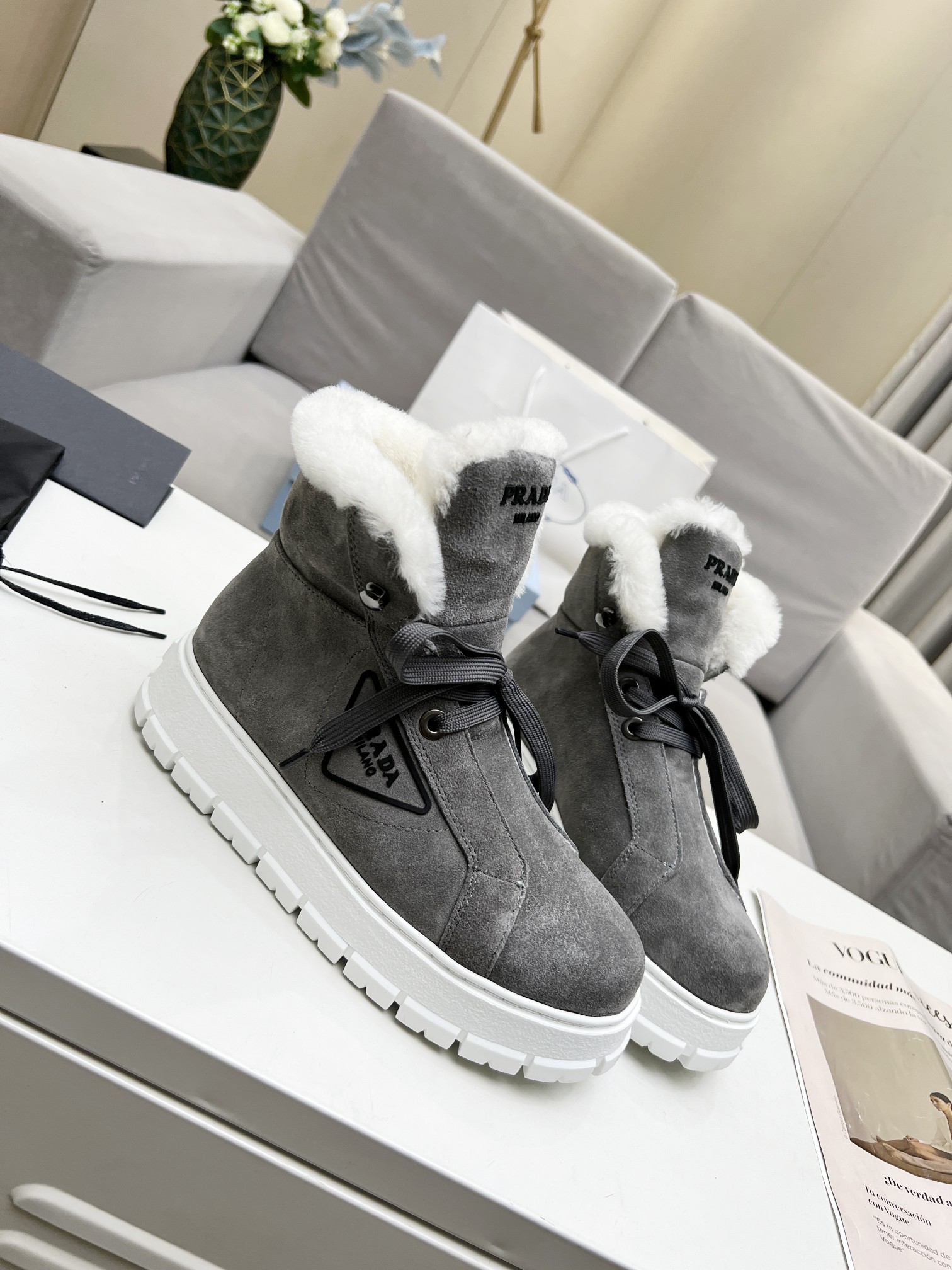 Pra*a gabardine lace-up booties grey 1t492m
