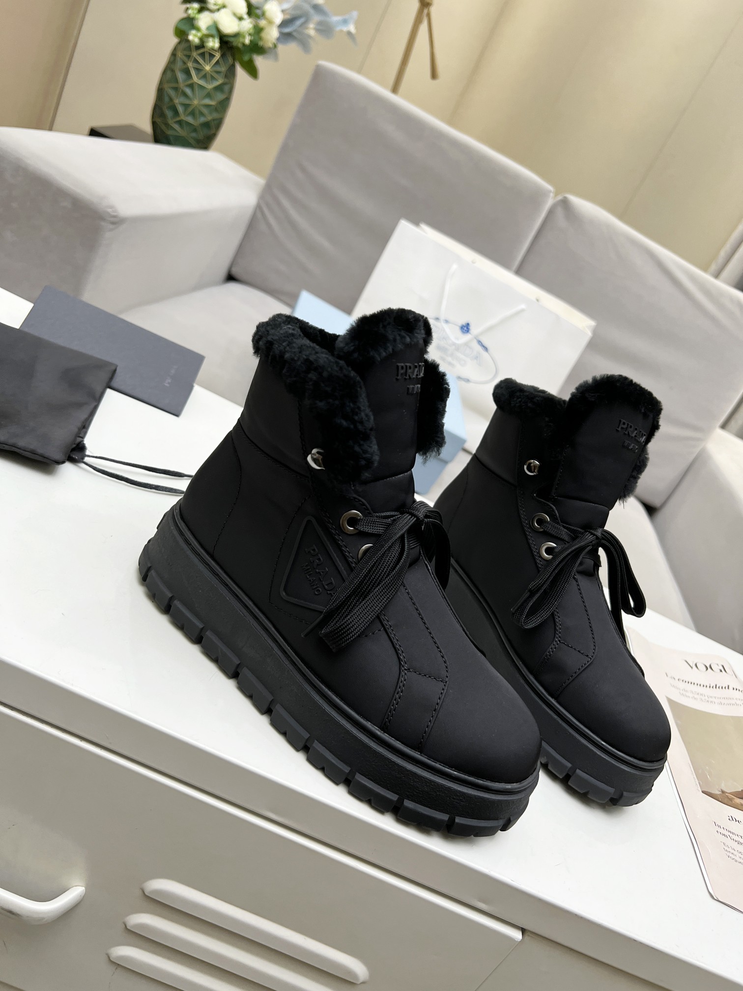 Pra*a gabardine lace-up booties black 1t492m