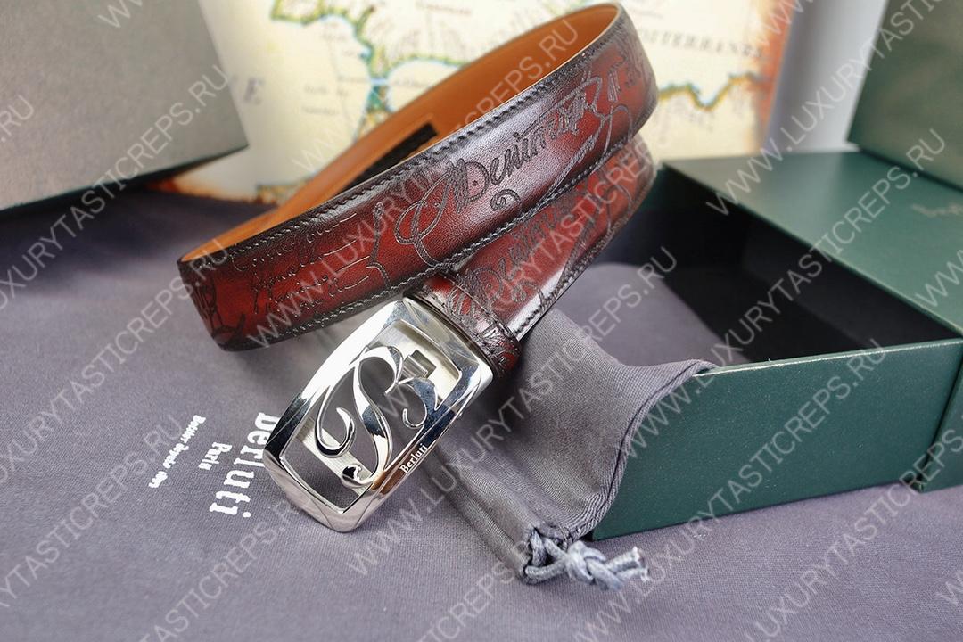 BERLUTI VENEZIA SCRITTO BELT RED BROWN C0020-R1