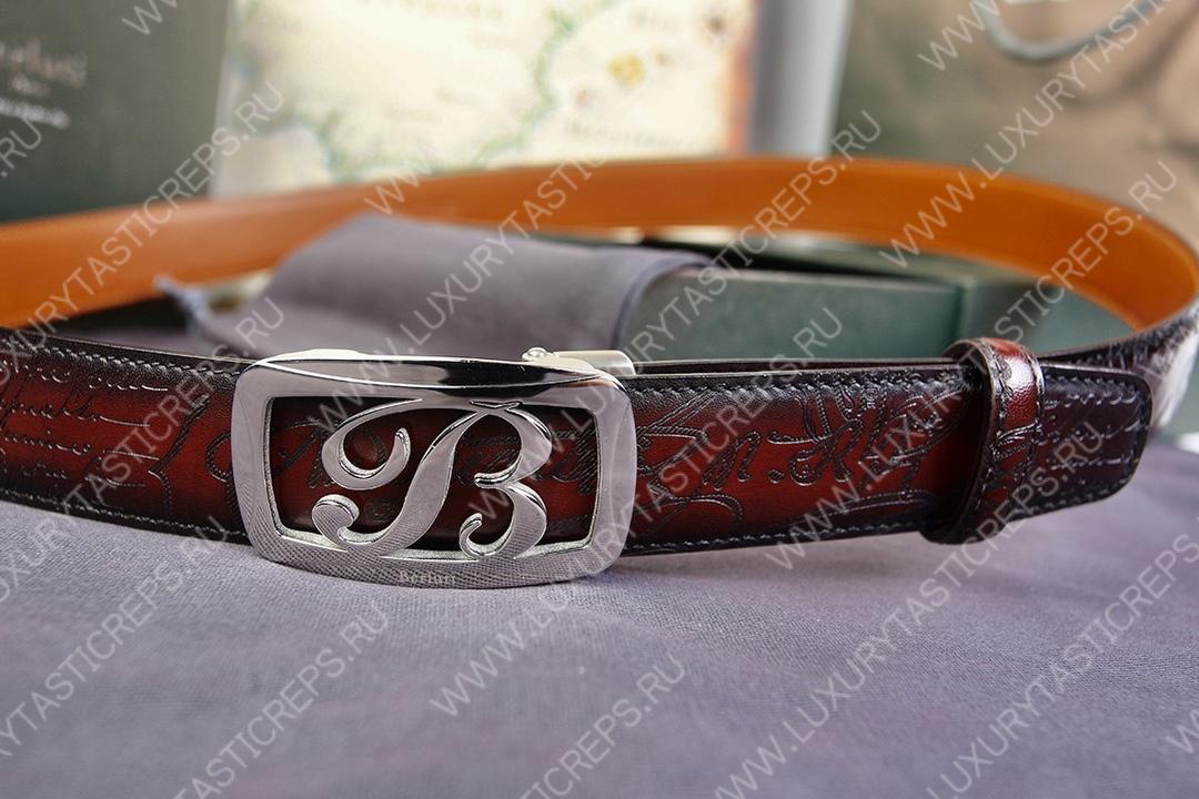 BERLUTI VENEZIA SCRITTO BELT RED BROWN C0020-R1
