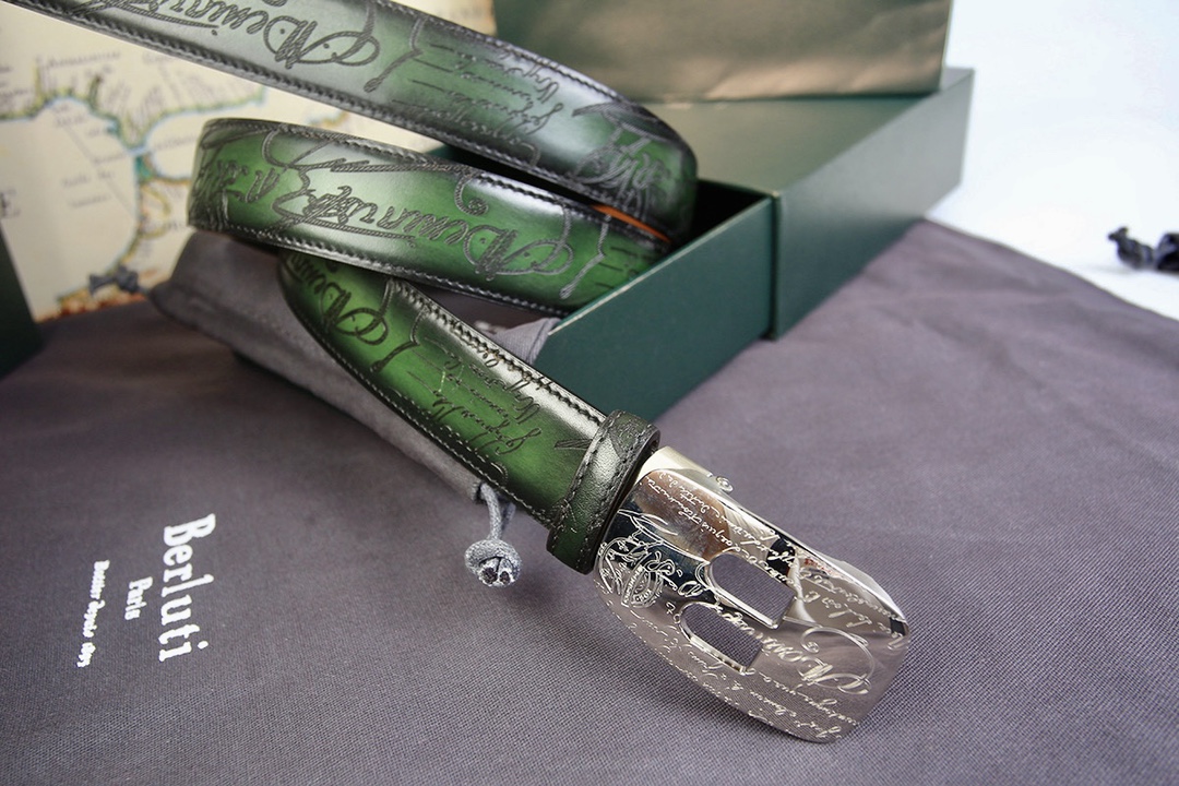 BERLUTI VENEZIA SCRITTO BELT GREEN C0020-R1