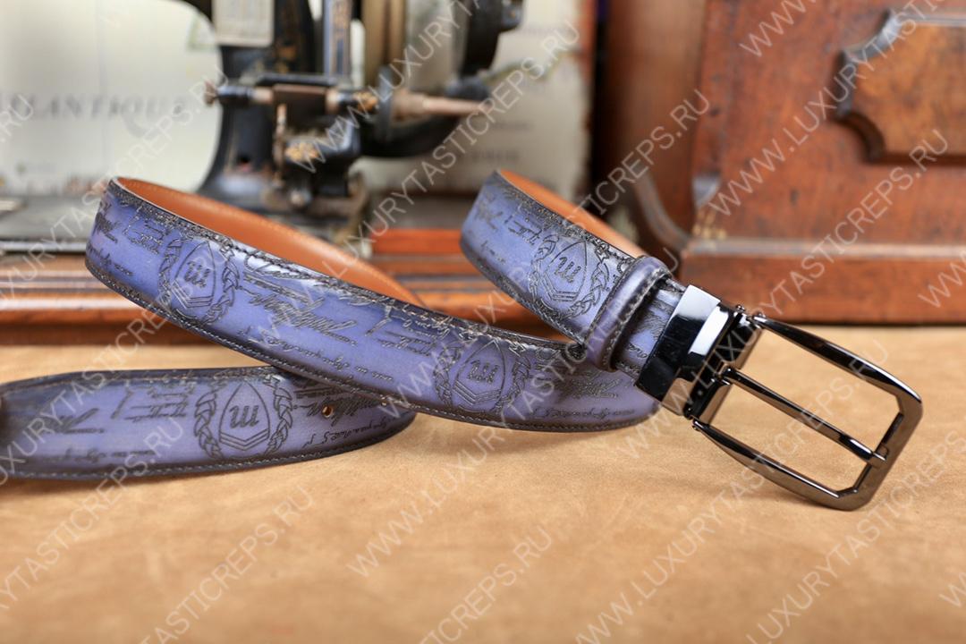 BERLUTI VERSATILE SCRITTO LEATHER REVERSIBLE BELT LIGHT PURPLE C0028