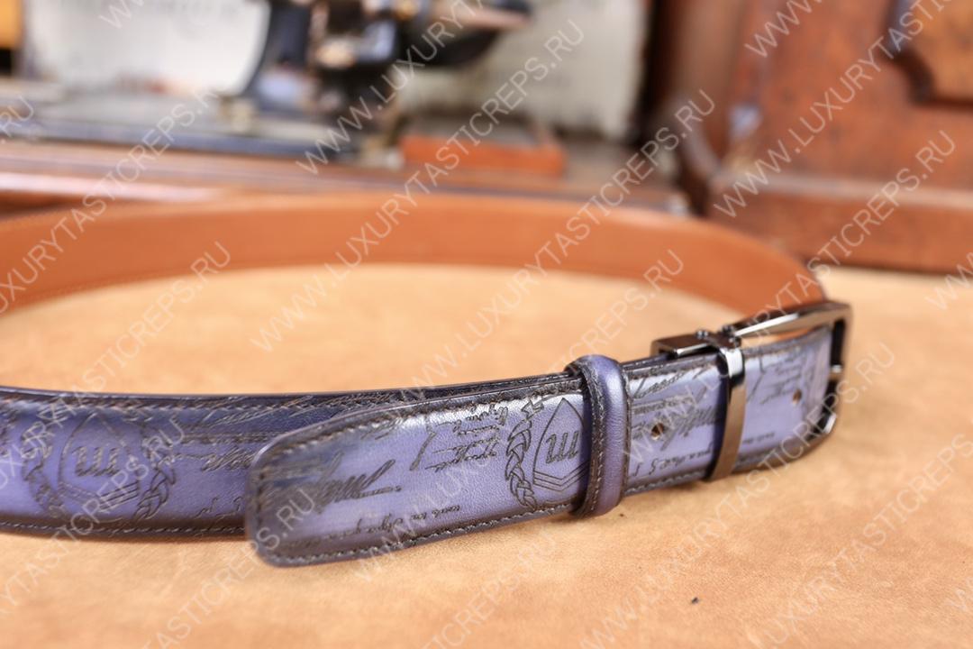 BERLUTI VERSATILE SCRITTO LEATHER REVERSIBLE BELT LIGHT PURPLE C0028